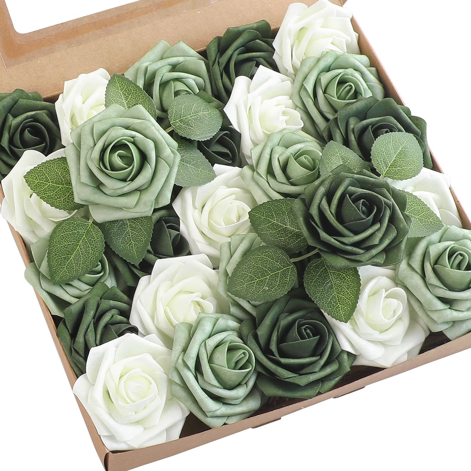 Artificial Flowers 25pcs Real Looking Sage Green & Emerald Green Foam Fake Ro...