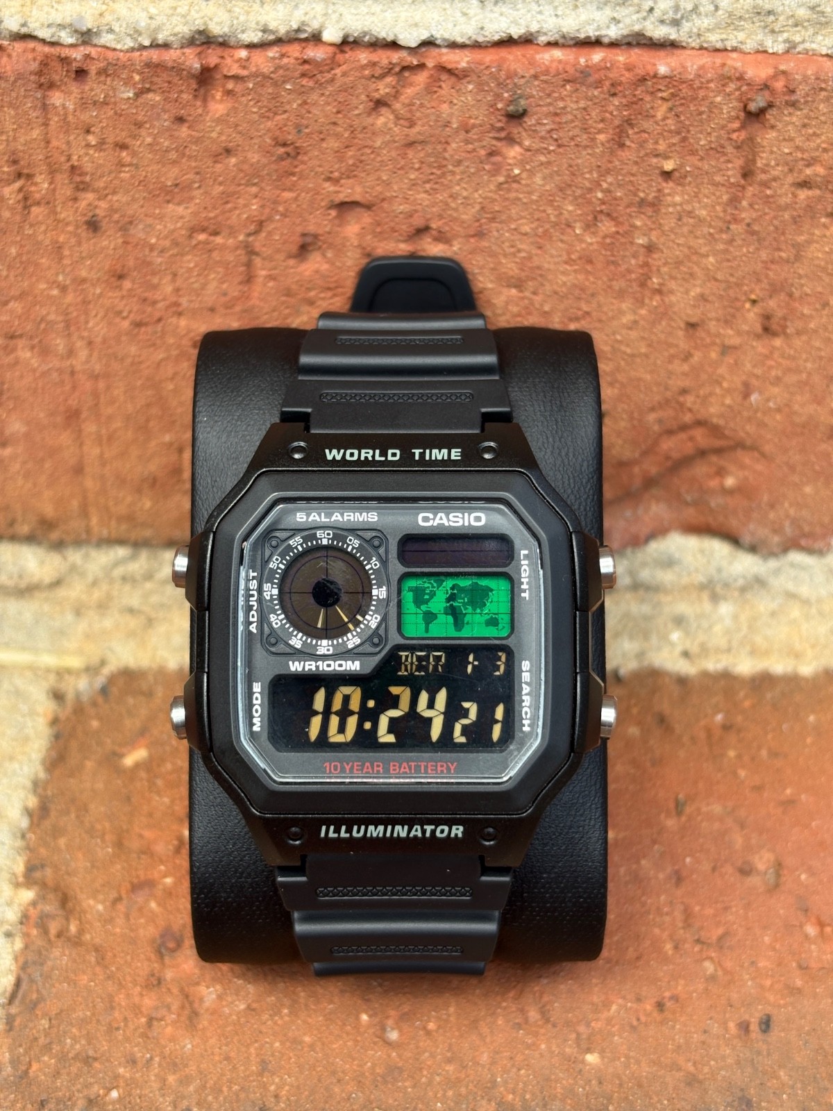 Custom Casio AE1200 Royale Mod Negative Display Green Map Black Stealth Watch Custom Casio AE1200 Royale Mod Negative Display Green Map Black Stealth Watch