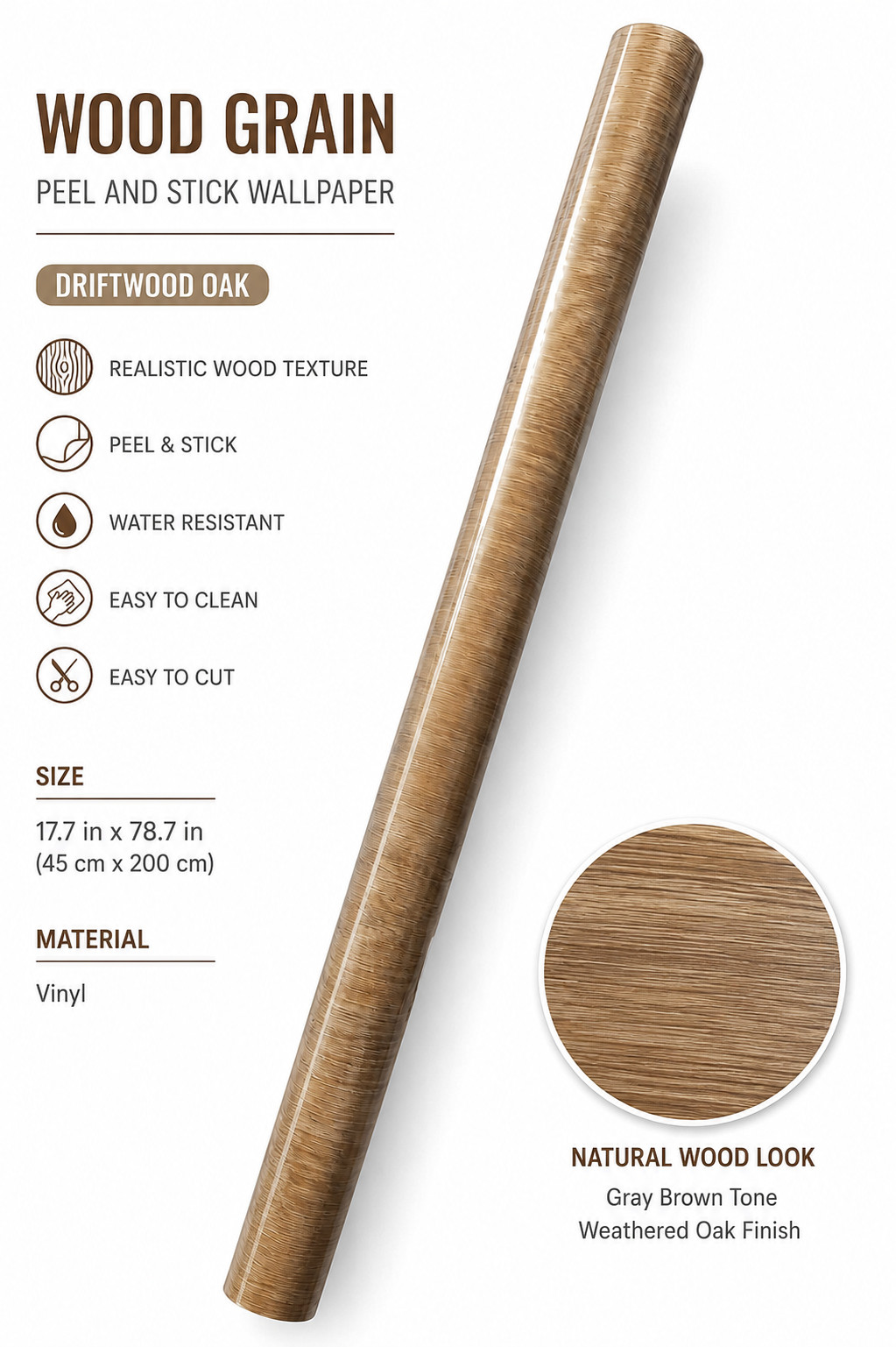 Driftwood Oak Wood Grain Contact Paper Peel & Stick Wallpaper  17.7 x78 Self Adh