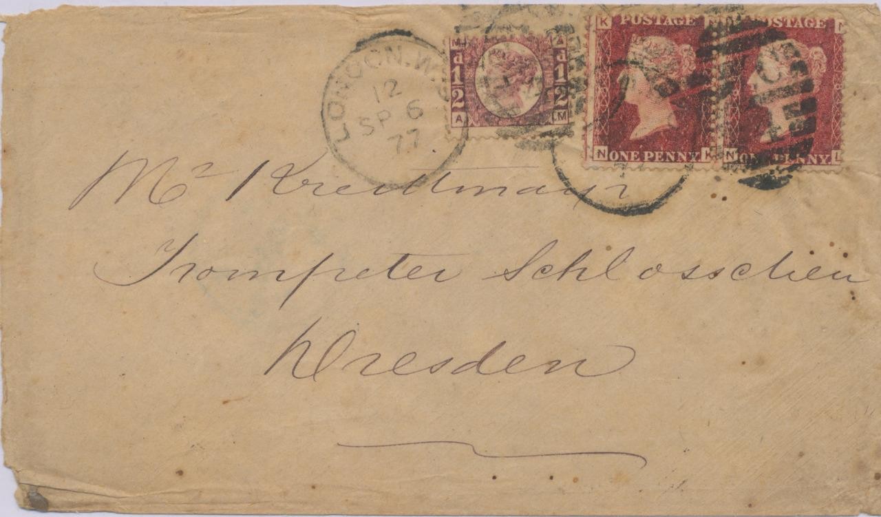 GB 1877 QV 1/2d rose-red pl.12 (AM) together w pair 1d pl.184 (NK-NL, VARIETIES)