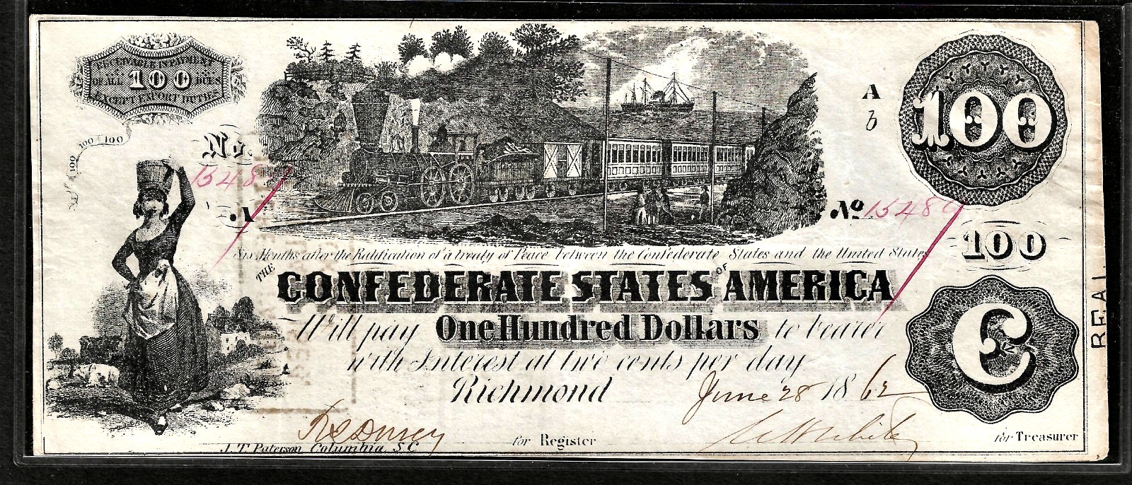 1862 CSA Confederate States of America $100 Note Banknote T-39 PF-5 Cr. 291