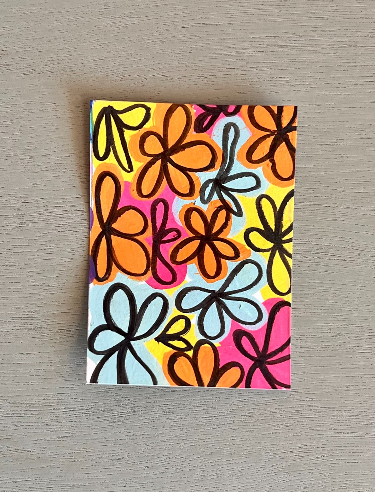 ACEO Orignal Art Card Mixed Media Funky Multi Colored Flowers ACEO Orignal Art Card Mixed Media Funky Multi Colored Flowers