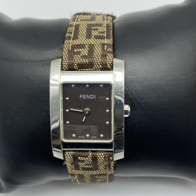 Fendi 7000L Women\'s Quartz Watch Stainless Steel Zucca Canvas Band 21mm