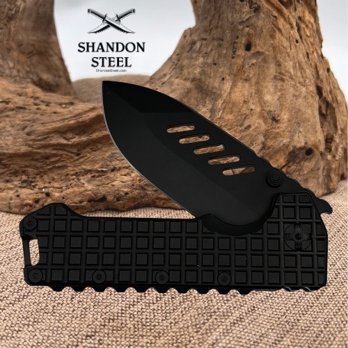 PMP Knives Kodiak Frame Lock Milled Black Titanium & Black M390 PMP065 Knife PMP Knives Kodiak Frame Lock Milled Black Titanium & Black M390 PMP065 Knife