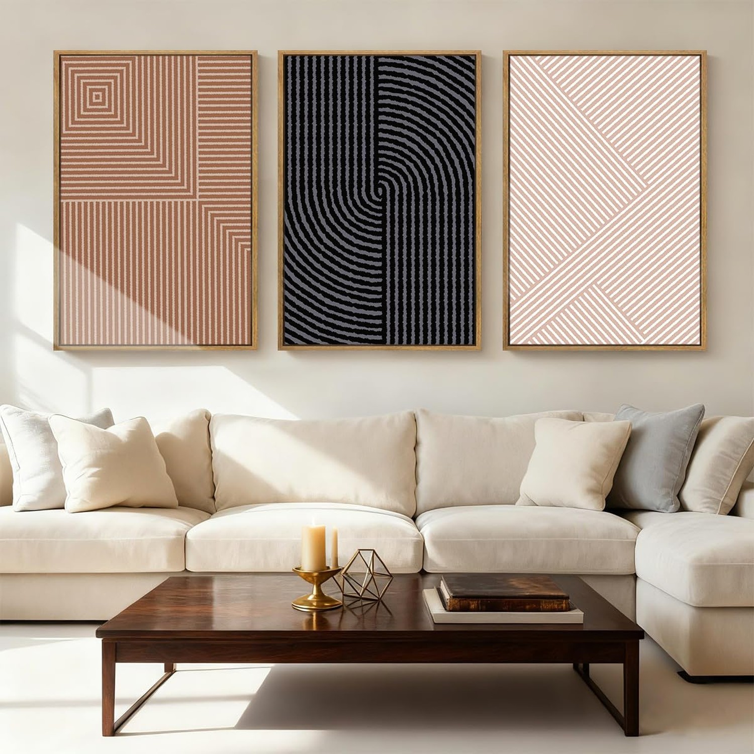 ANHUIB Neutral Abstract Modern Canvas Wall Art Set of 3 Framed Black and Whit... ANHUIB Neutral Abstract Modern Canvas Wall Art Set of 3 Framed Black and Whit...