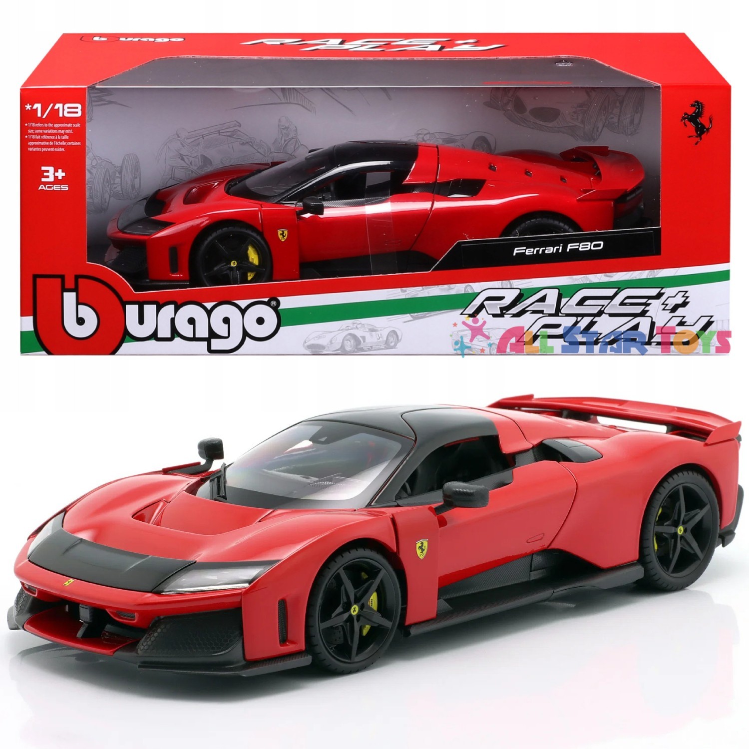Bburago Race & Play Ferrari F80 1/18 Diecast Model Car Red 18-16022 Bburago Race & Play Ferrari F80 1/18 Diecast Model Car Red 18-16022