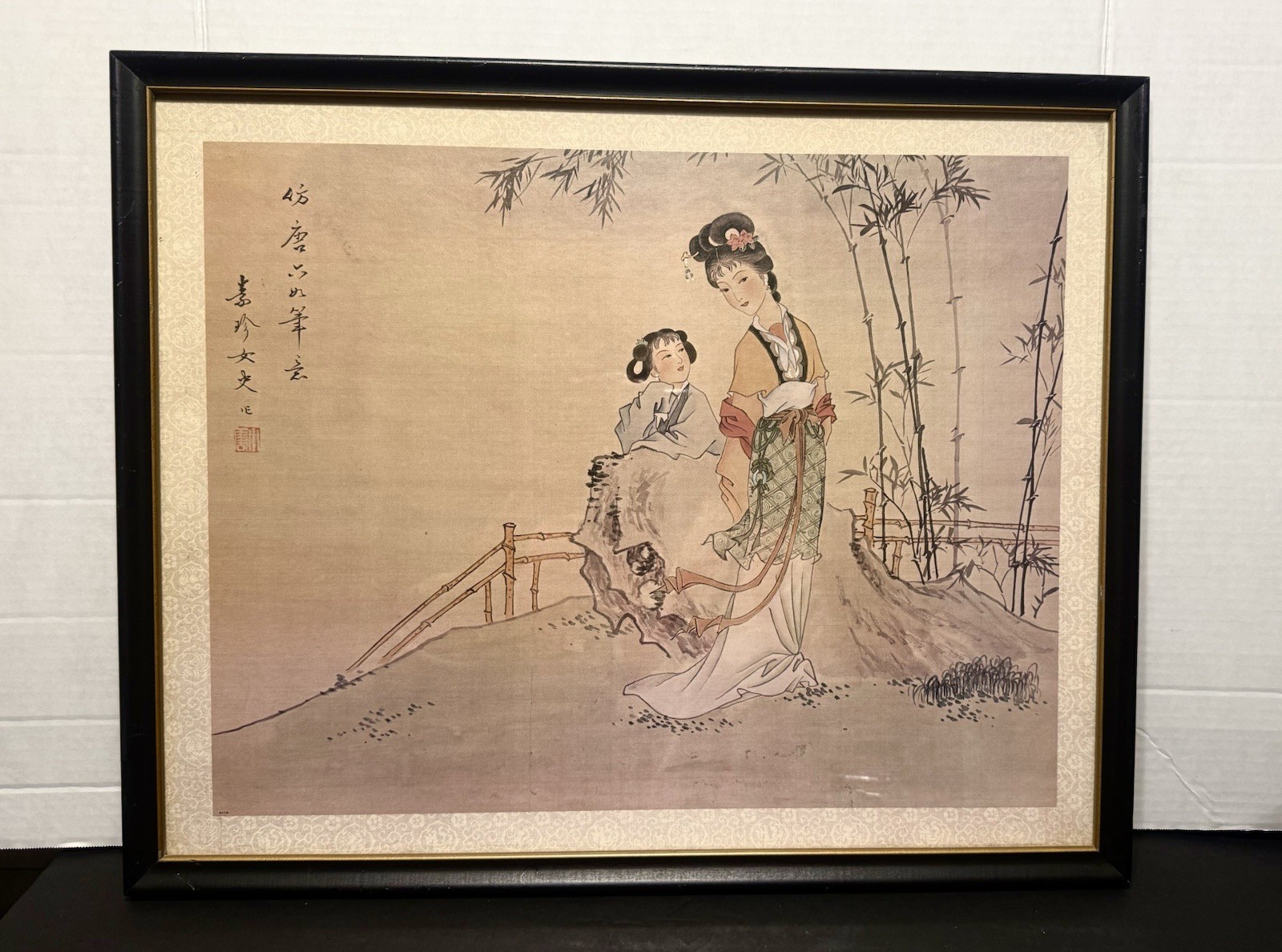 VTG Chinese Hand Painted Silk Beauty Painting After Tang Yin Framed Lady 21x17 VTG Chinese Hand Painted Silk Beauty Painting After Tang Yin Framed Lady 21x17