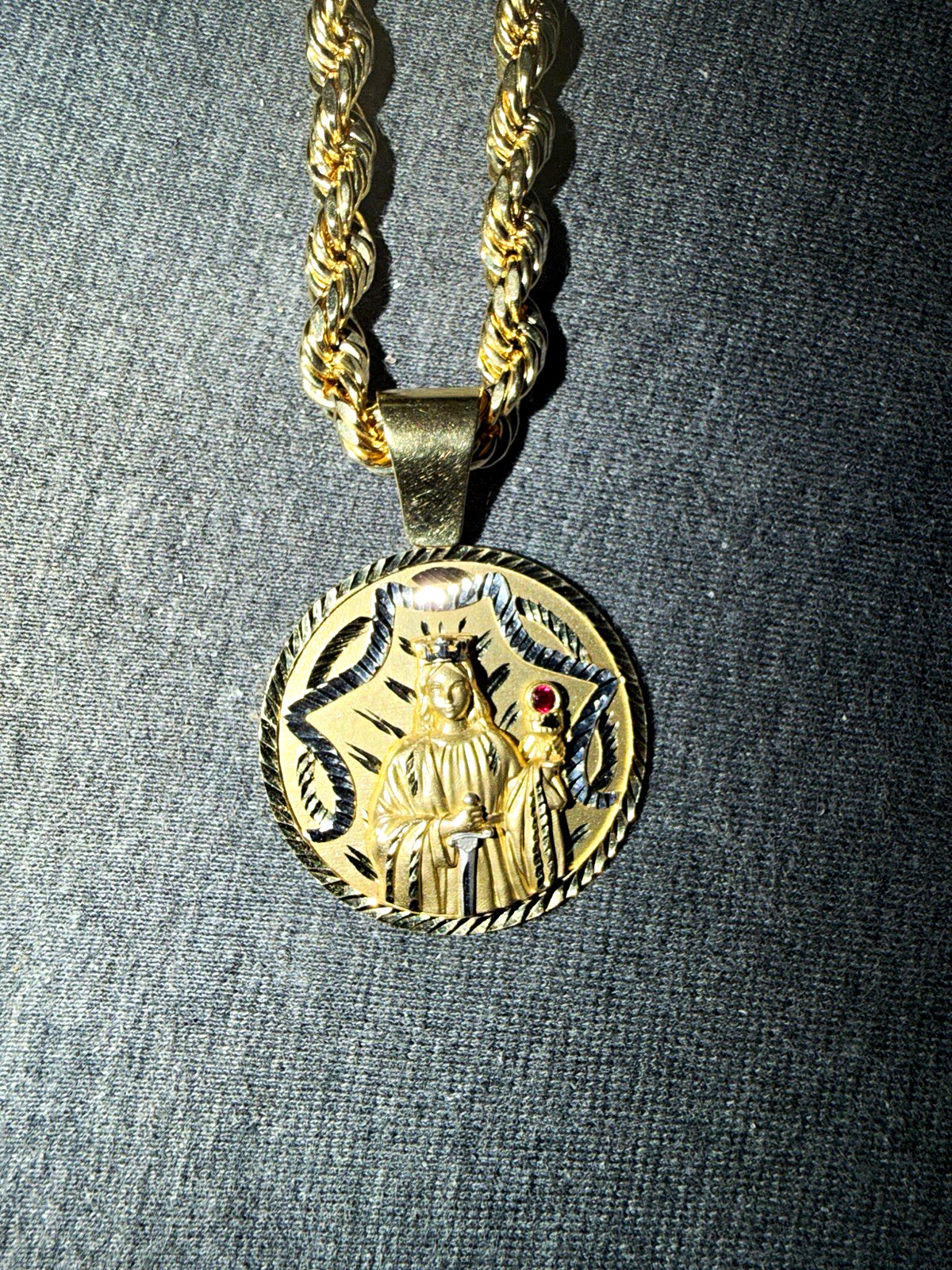 10K Yellow Gold Rope Chain St Barbara Pendant 26.57g Real Gold Necklace 10K Yellow Gold Rope Chain St Barbara Pendant 26.57g Real Gold Necklace
