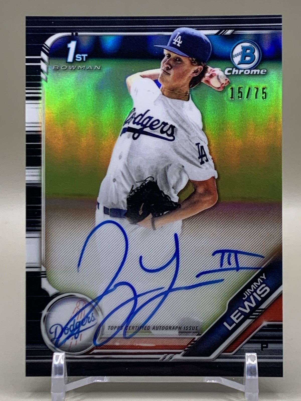 2019 Bowman Draft Jimmy Lewis Chrome 1st Auto Black Refractor /75 - Dodgers