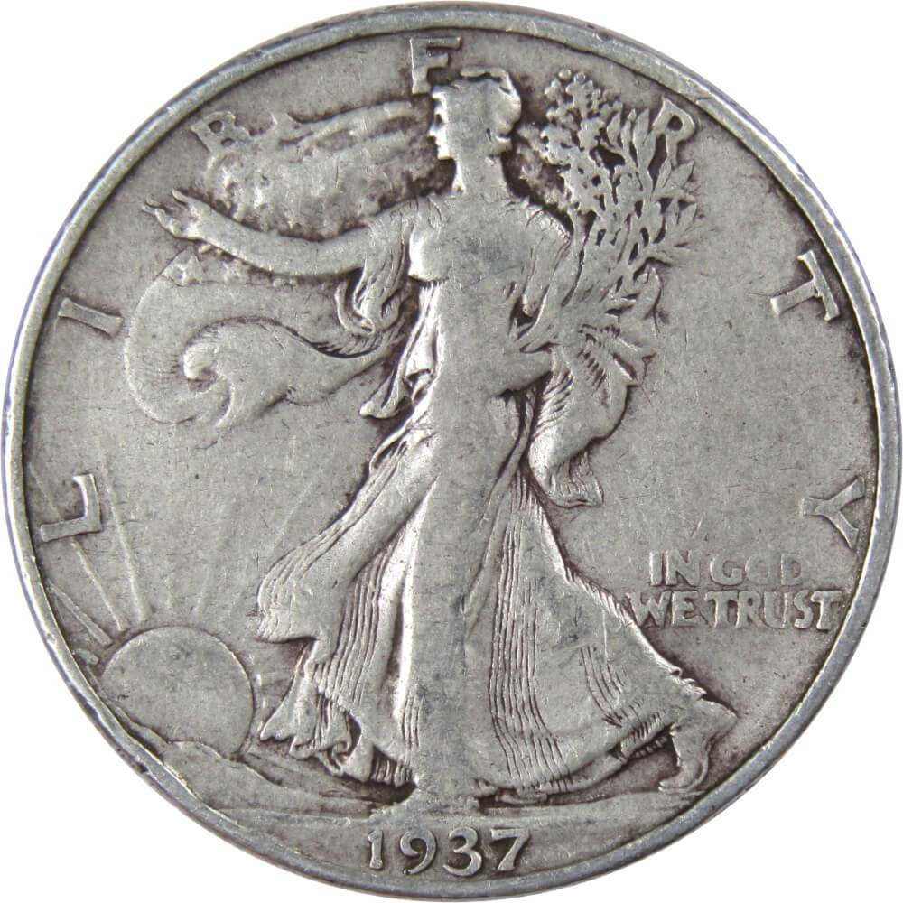 1937 Liberty Walking Silver Half Dollar F Fine 50c Coin Collectible