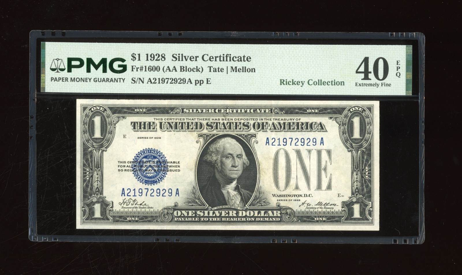 DBR 1928 $1 Silver Fr. 1600 AA Block PMG XF-40 EPQ Serial A21972929A DBR 1928 $1 Silver Fr. 1600 AA Block PMG XF-40 EPQ Serial A21972929A