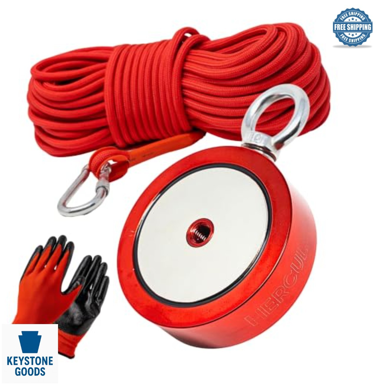Magnet Fishing Kit 2000 LB Double Sided Neodymium 100ft Rope Carabiner Case