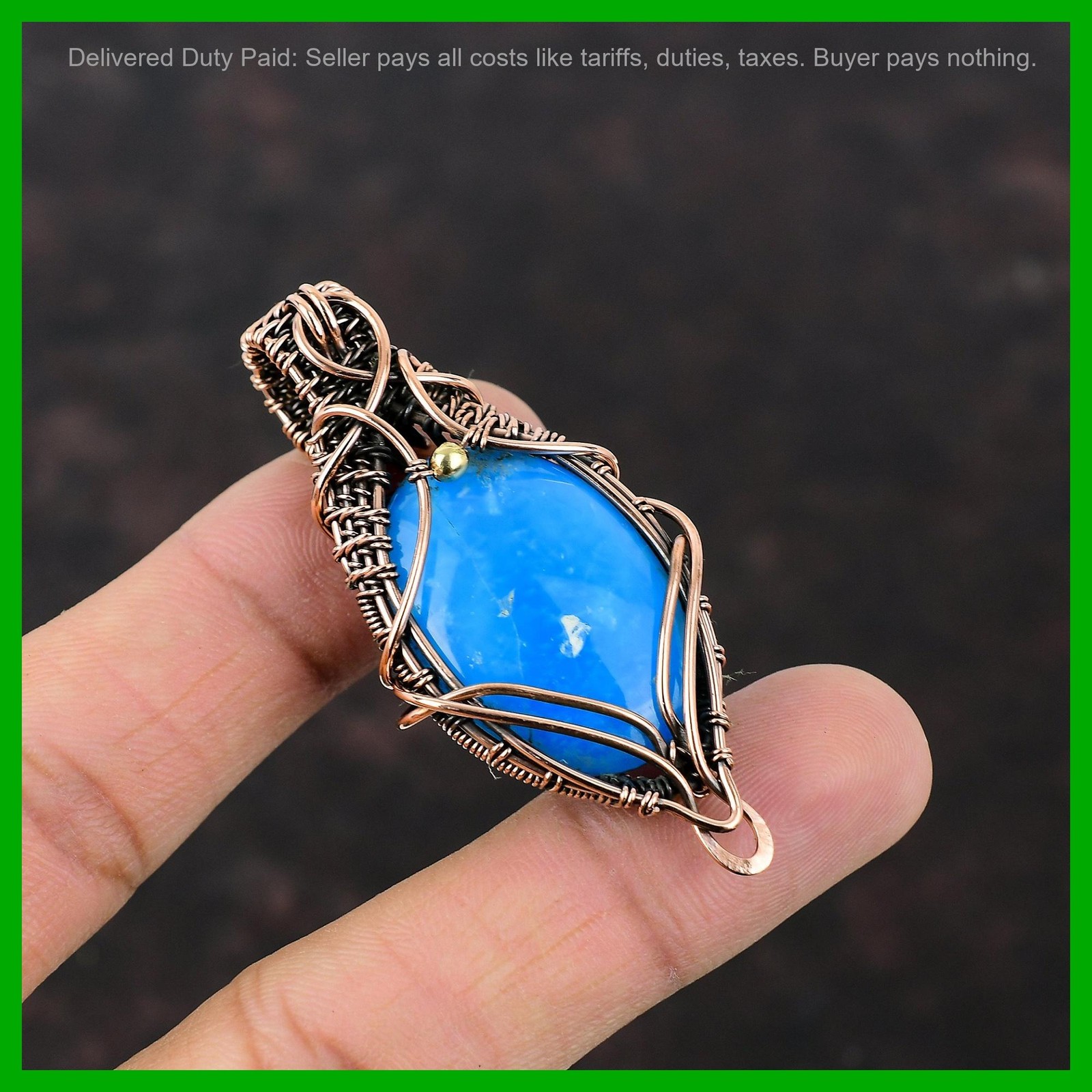 Copper Oval Smithsonite Gemstone Ethnic Wire Wrapped Mother Boho Pendant Jewelry
