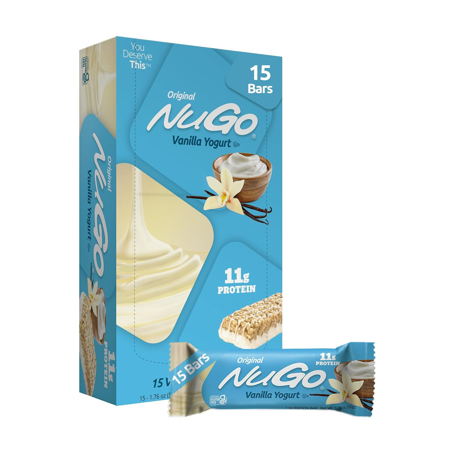 NuGo Original, Vanilla Yogurt, 11g Protein Bar, Gluten Free, 15 Ct NuGo Original, Vanilla Yogurt, 11g Protein Bar, Gluten Free, 15 Ct