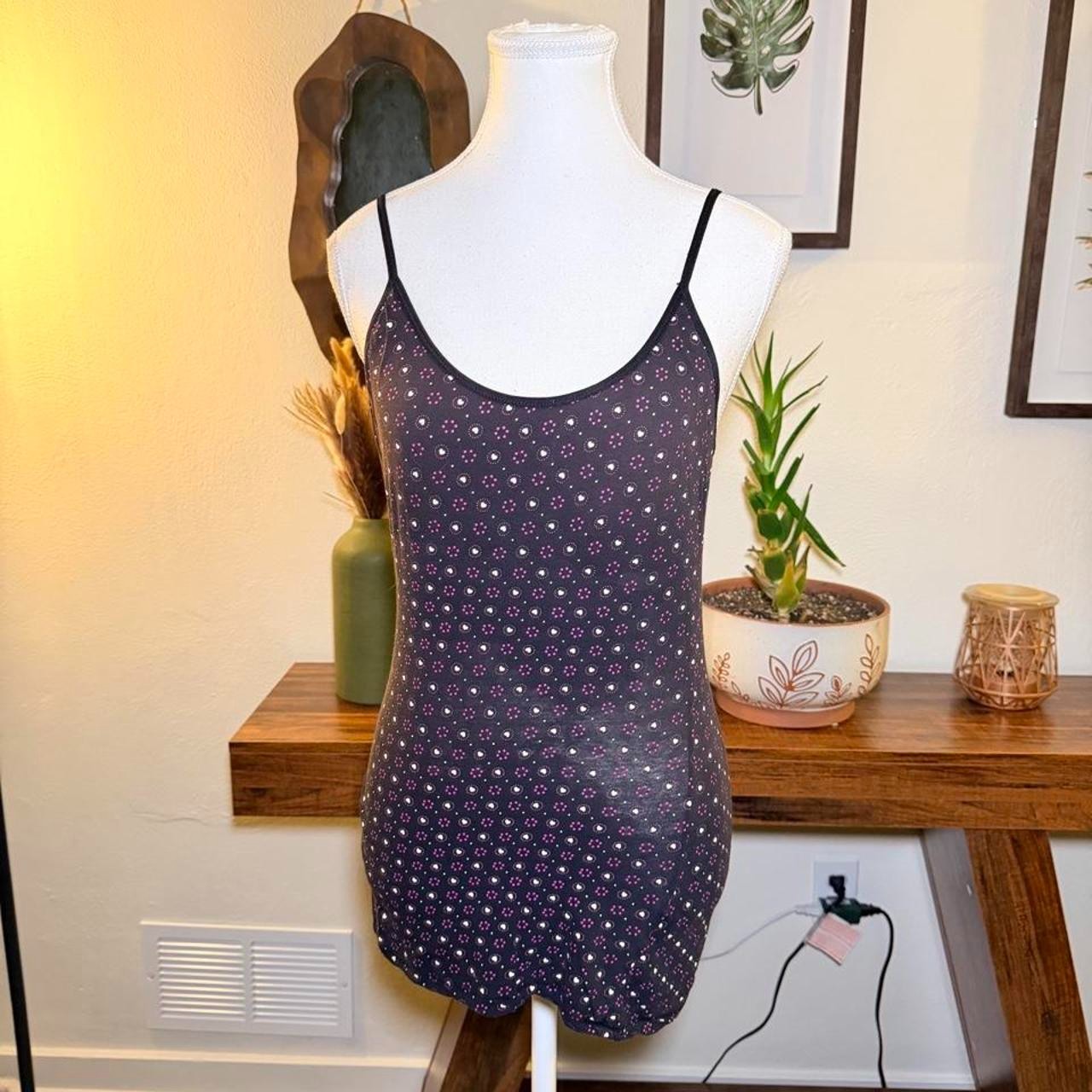 Y2K Black Pink Print Cami Tank Top Built In Bra Spaghetti Strap Size M Y2K Black Pink Print Cami Tank Top Built In Bra Spaghetti Strap Size M