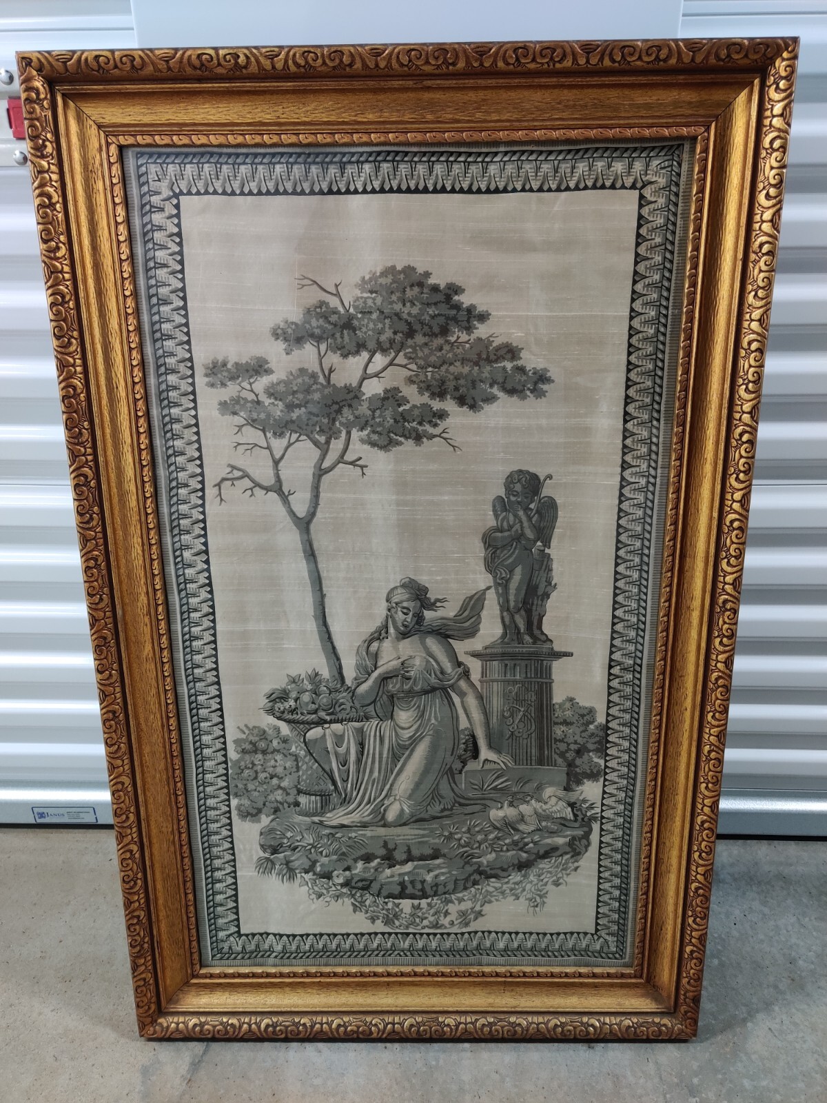 Vintage Venus & Cupid Silk in frame artwork-See Description
