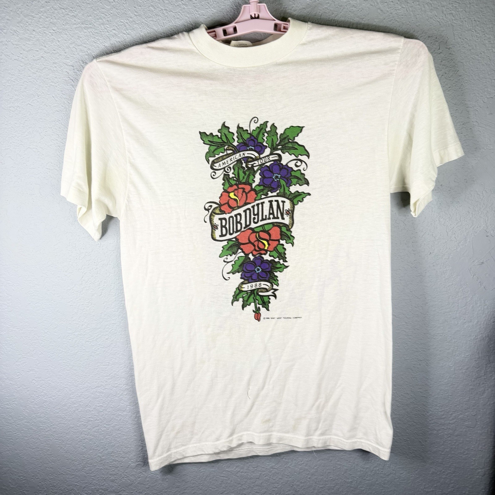 Vintage 1988 Bob Dylan Never Ending American Tour Band T Shirt LARGE USA - FLAWS Vintage 1988 Bob Dylan Never Ending American Tour Band T Shirt LARGE USA - FLAWS