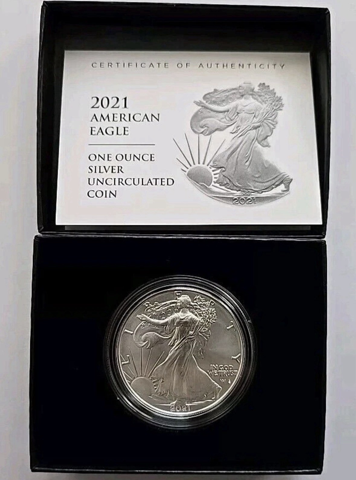 2021 W Uncirculated Silver American Eagle (21EGN) + Box & COA (Box E)