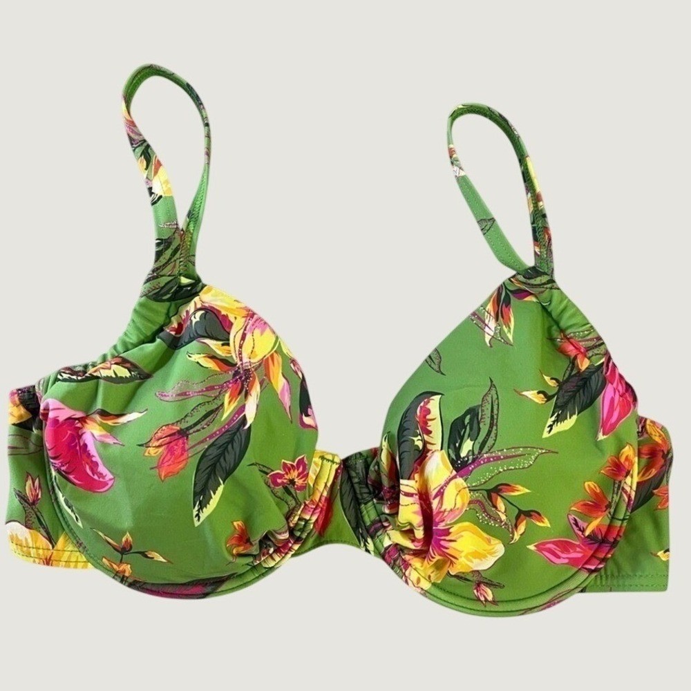 VENUS Tropical Floral Underwire Bikini Swim Top Womens 34B Green Botanical NWT