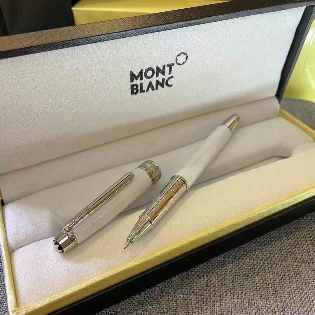 Montblanc 163 RollerBall Pen Ceramics New Style White Chrome Trim w/ Gift Box Montblanc 163 RollerBall Pen Ceramics New Style White Chrome Trim w/ Gift Box