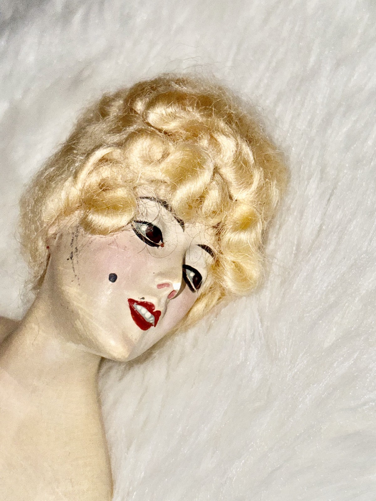 Antique 1920s Wax Over Chalkware Boudoir Half Doll Lamp Bust Flapper German Mark Antique 1920s Wax Over Chalkware Boudoir Half Doll Lamp Bust Flapper German Mark