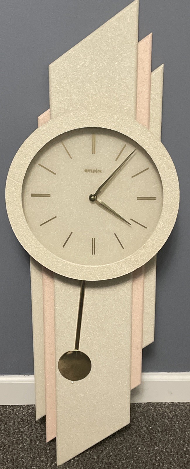 Vintage 1980’s Empire Post Modern Deco Geometric Wall Clock- Works Well Vintage 1980’s Empire Post Modern Deco Geometric Wall Clock- Works Well