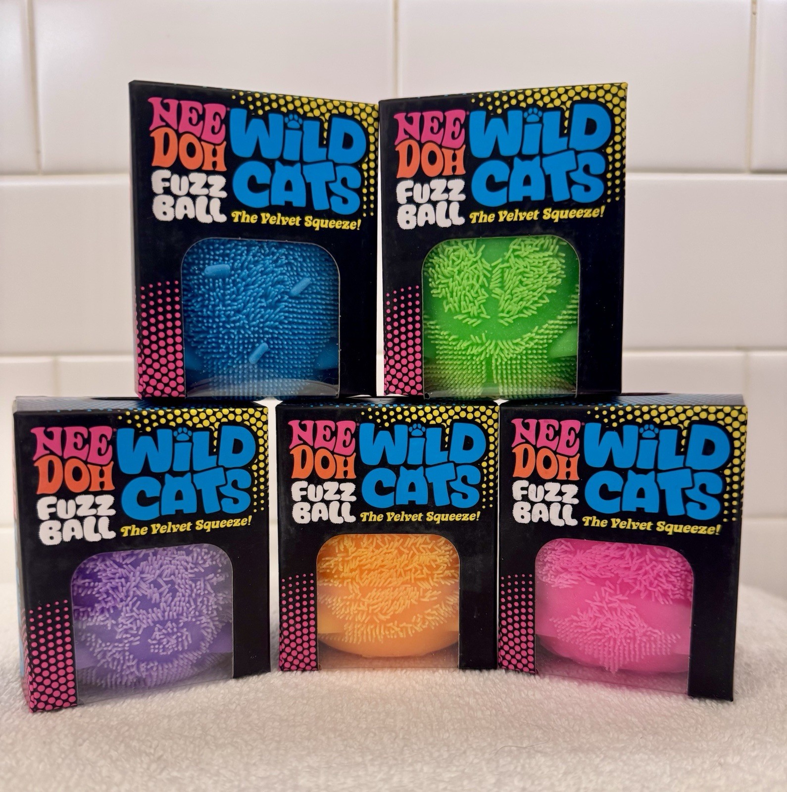 NeeDoh Fuzz Ball Wild Cats-The Velvet Squeeze-Blue,Pink,Orange,Green,Purple-NEW