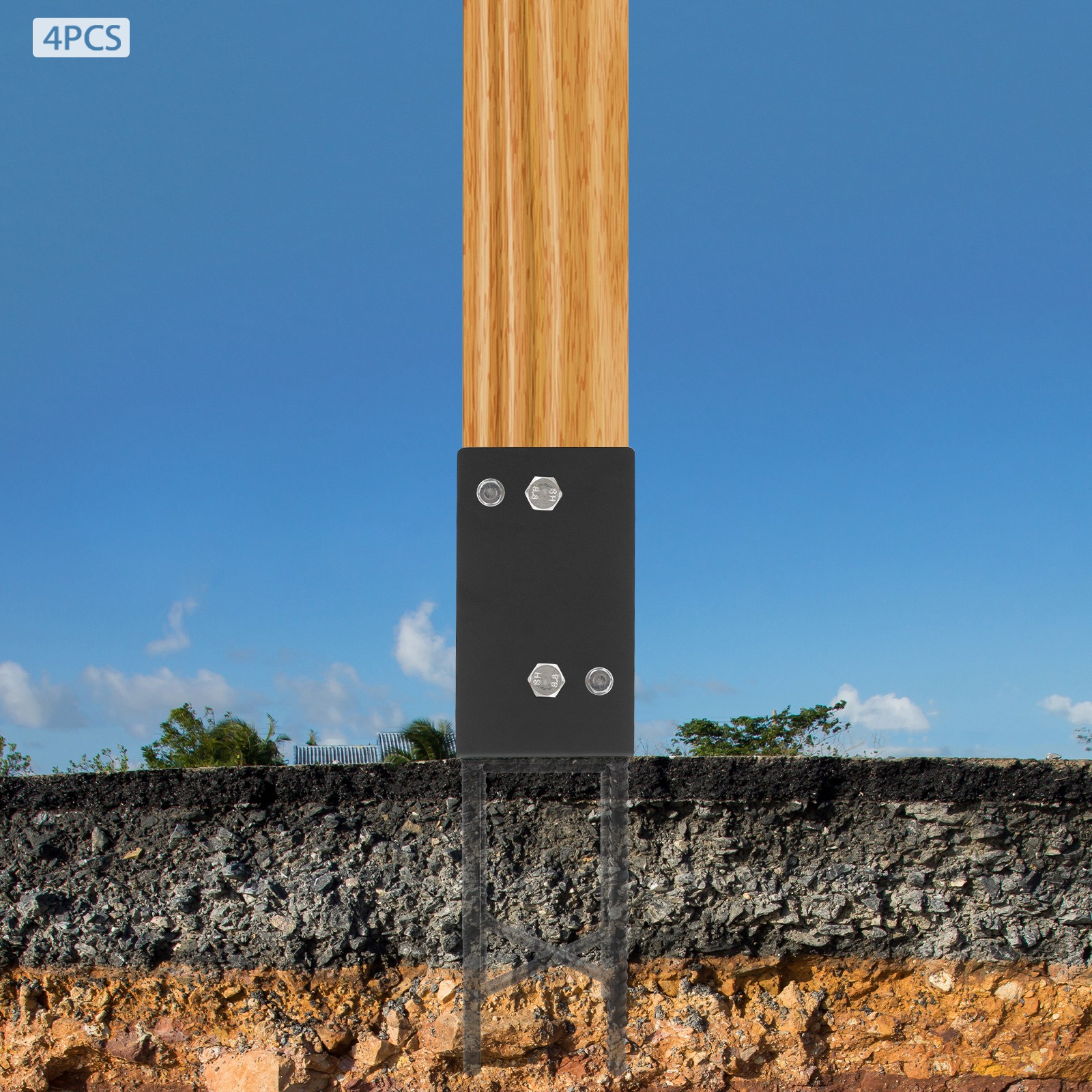 4PCS U-Shape Metal Post Base Holders For Secure Wooden Post Installation