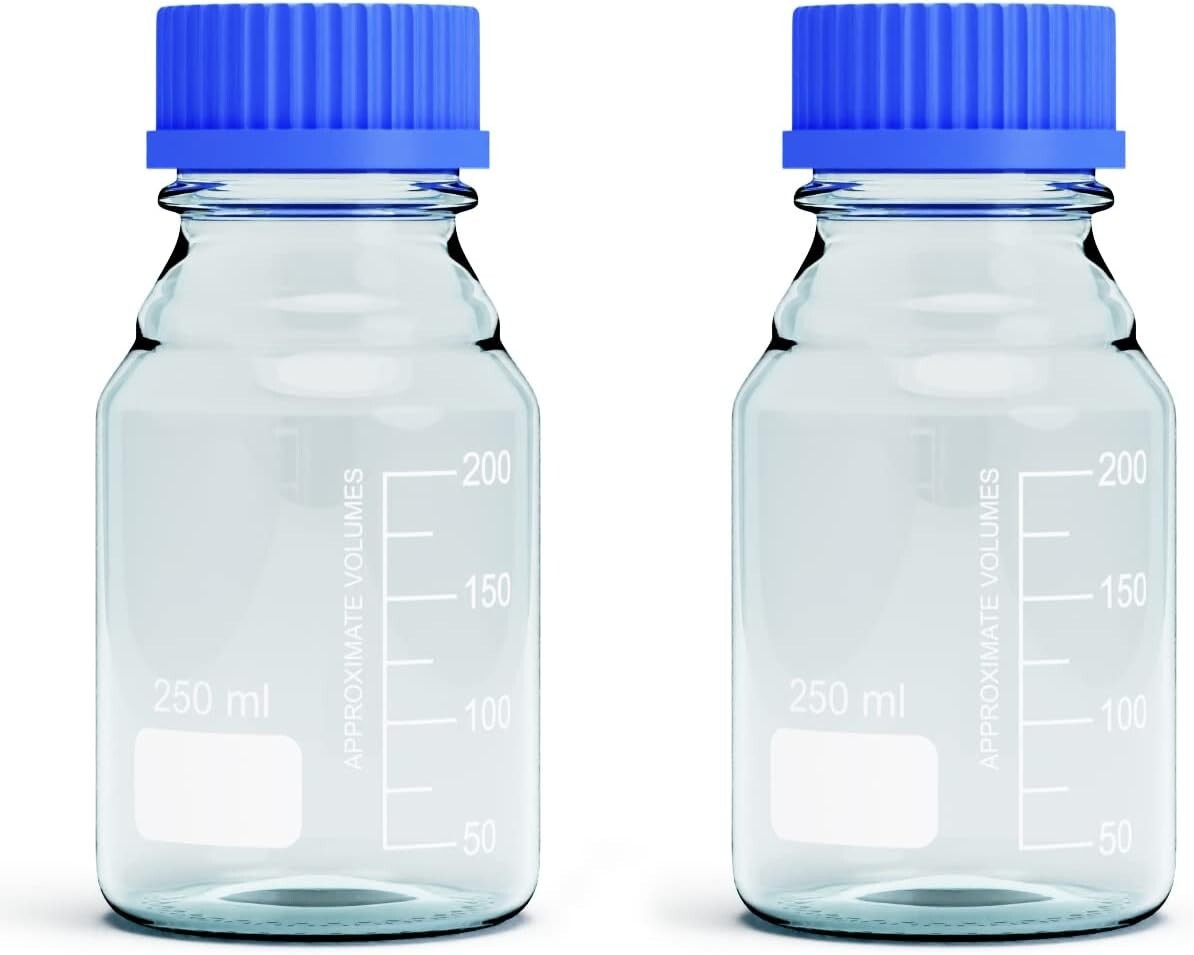 250ml Glass Round Media Storage Bottles with GL45 Screw Cap, Borosilicate Glass 250ml Glass Round Media Storage Bottles with GL45 Screw Cap, Borosilicate Glass