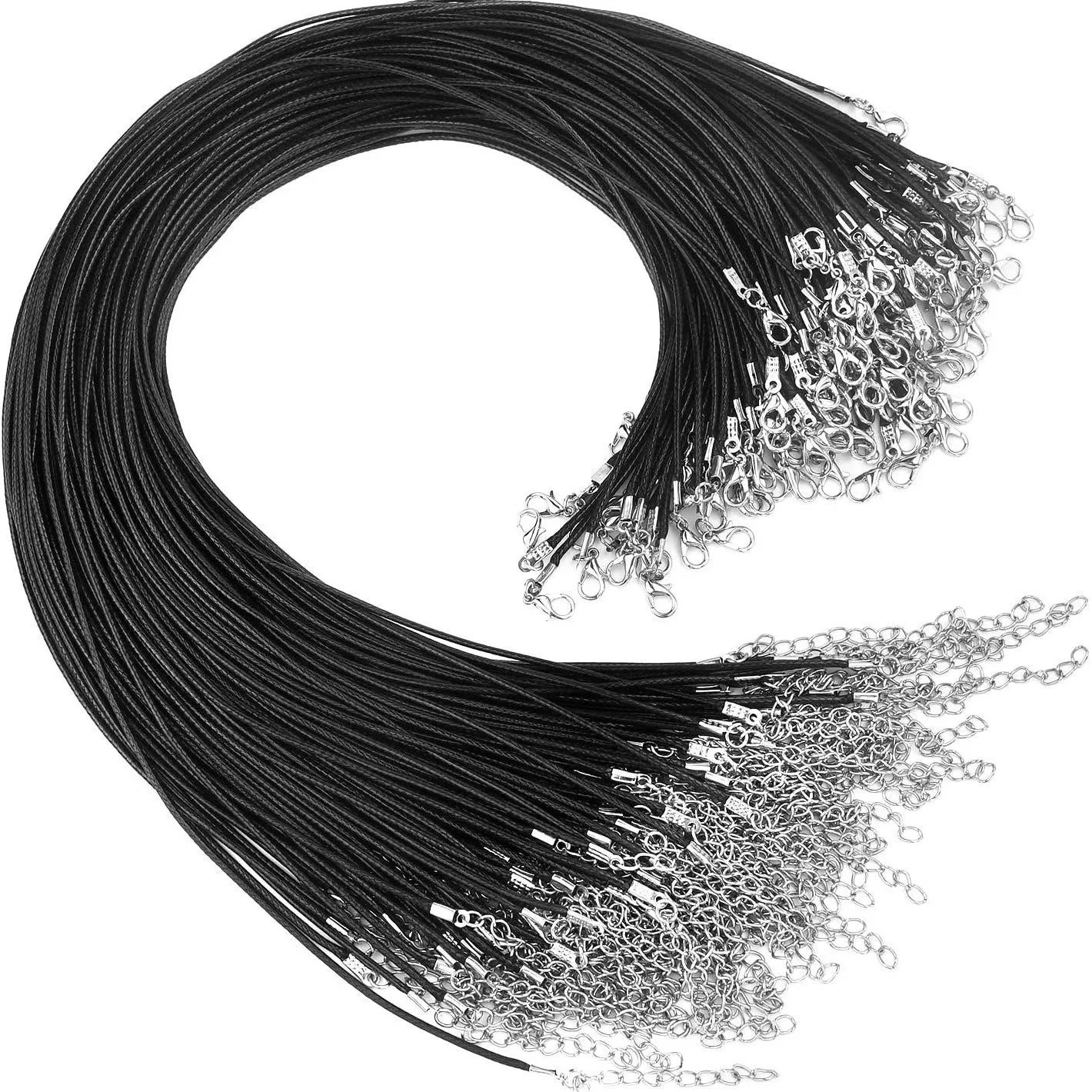 50PCS Black Waxed Necklace Cord for Jewelry Making Braided Leather Rope Chain US