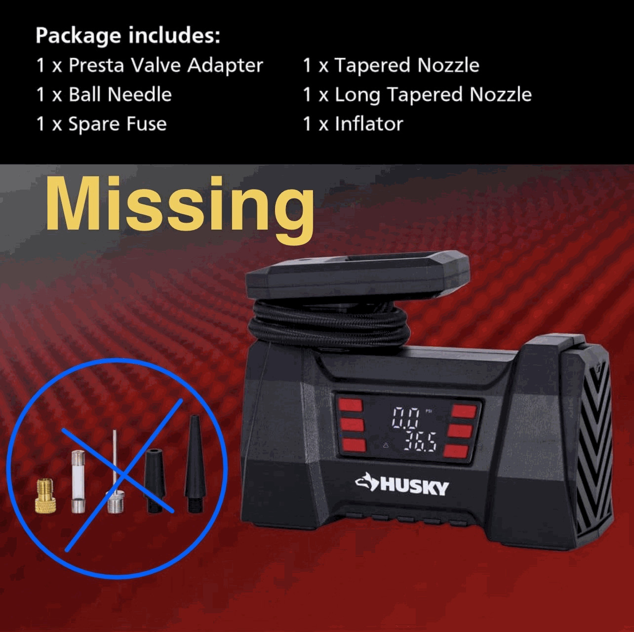 Husky 12-Volt DC Portable Air Compressor w/ Digital Pressure Gauge & LED Light