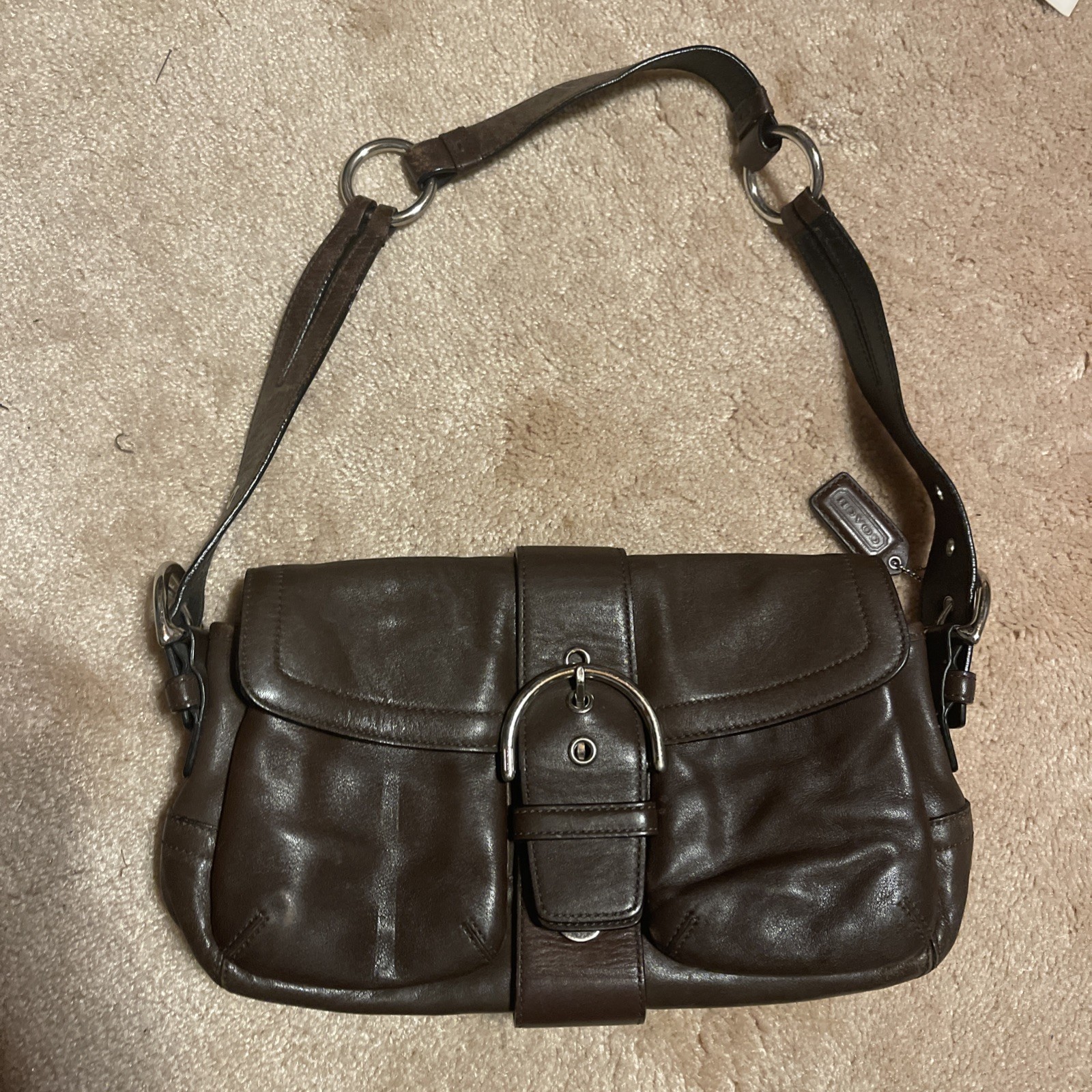 COACH 3653 Soho Double Pocket Buckle Flap Chocolate Brown Leather Shoulder 2005