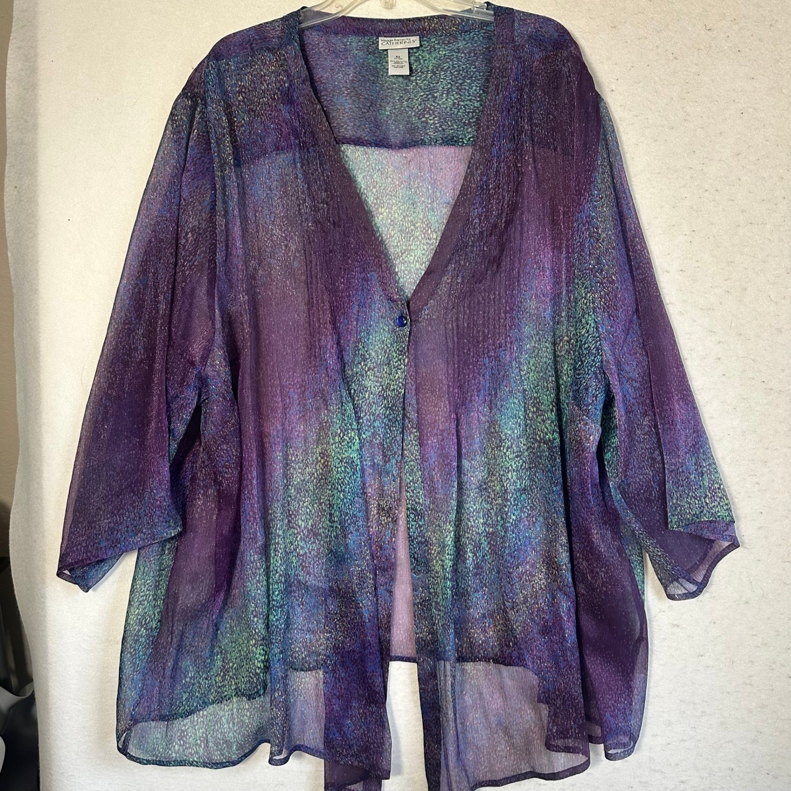Maggie Barnes Catherines 5X Purple Teal Sheer Button Cardigan Top Plus Size Maggie Barnes Catherines 5X Purple Teal Sheer Button Cardigan Top Plus Size