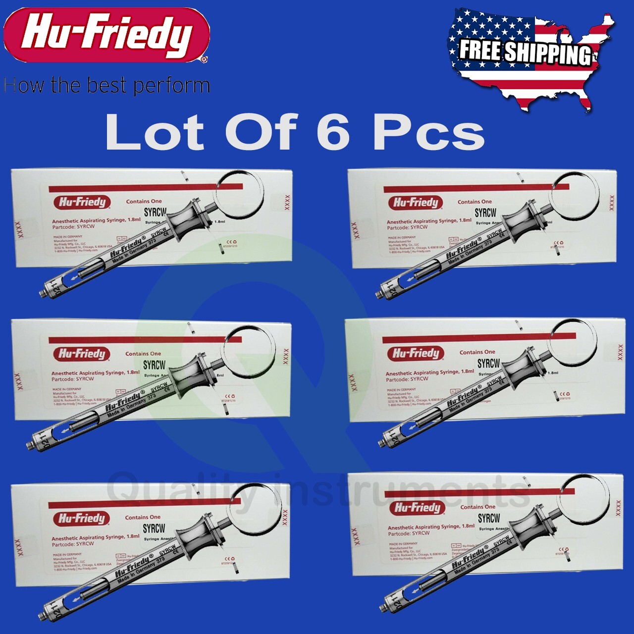 Lot of 6 Pc Hu-Friedy CW Style Dental Anesthetic Aspirating 1.8ml Syringe SYRCW Lot of 6 Pc Hu-Friedy CW Style Dental Anesthetic Aspirating 1.8ml Syringe SYRCW