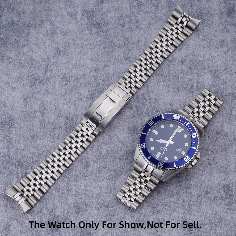 For Casio MDV-106 22mm Watch Band Steel Silver Solid Curved End Jubilee Bracelet