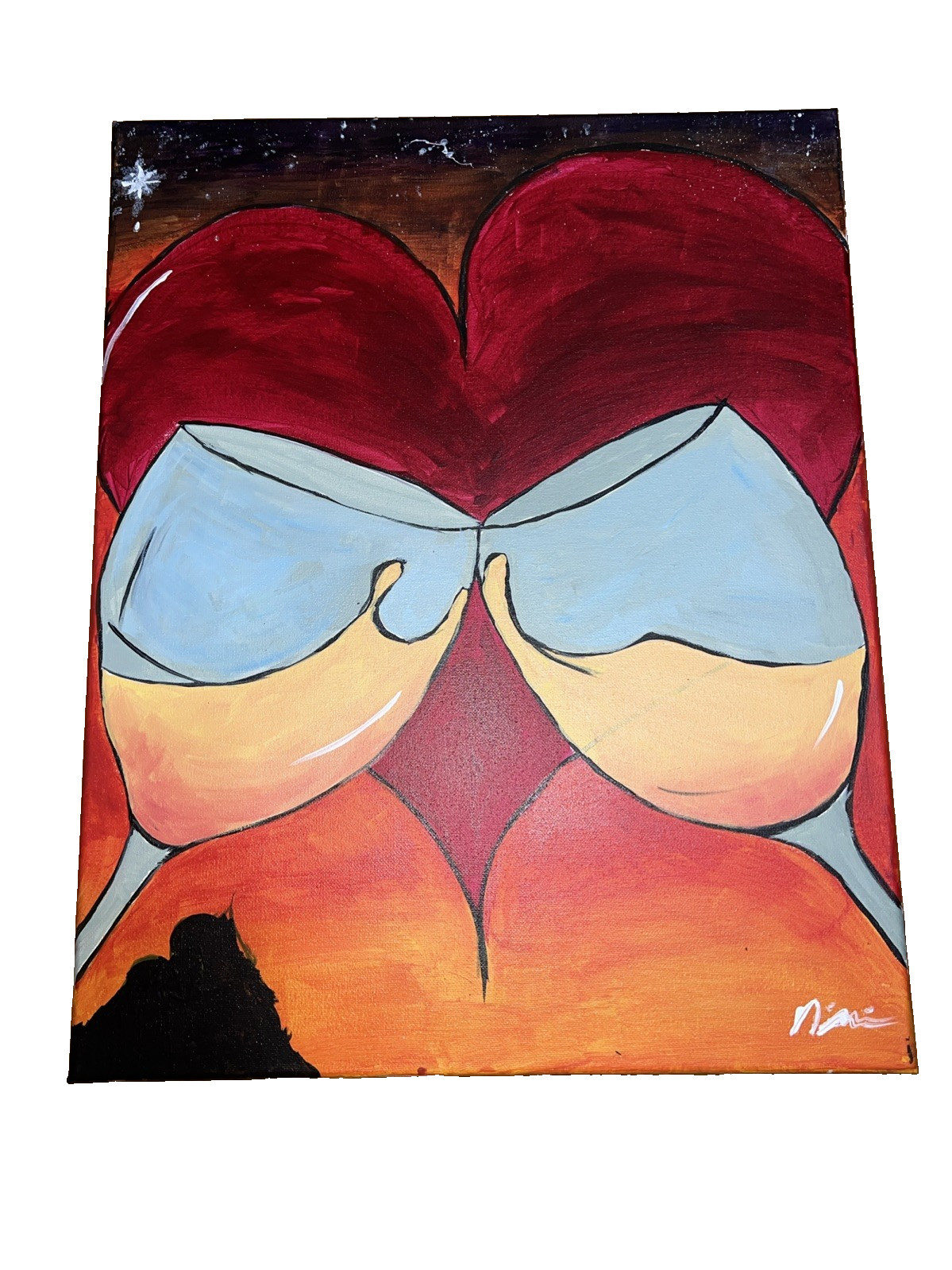 Hand Painted Love Wine Glass Artwork Canvas 12x24 Valentines Art Hand Painted Love Wine Glass Artwork Canvas 12x24 Valentines Art