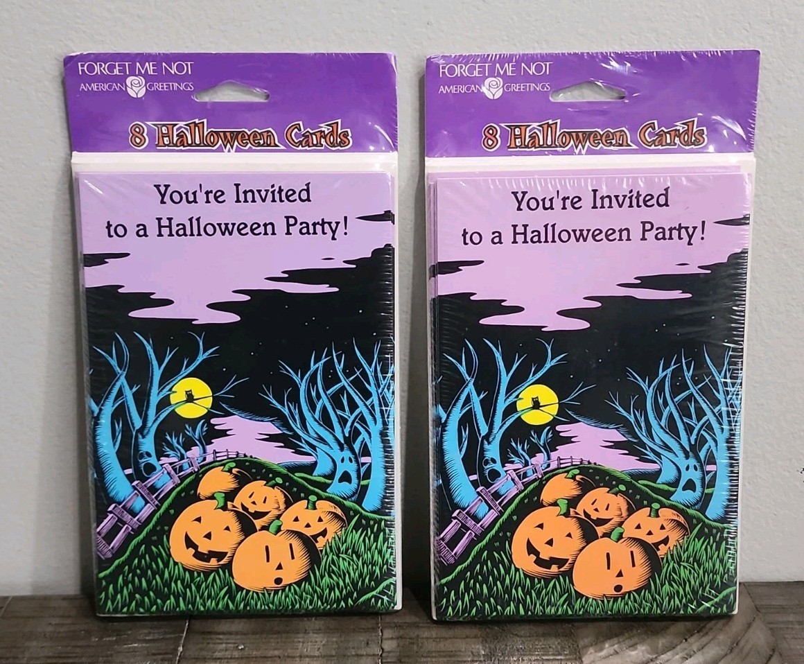 (Lot of 2)VTG American Greetings Halloween Party Invitations 16 Cards•Sealed•NOS