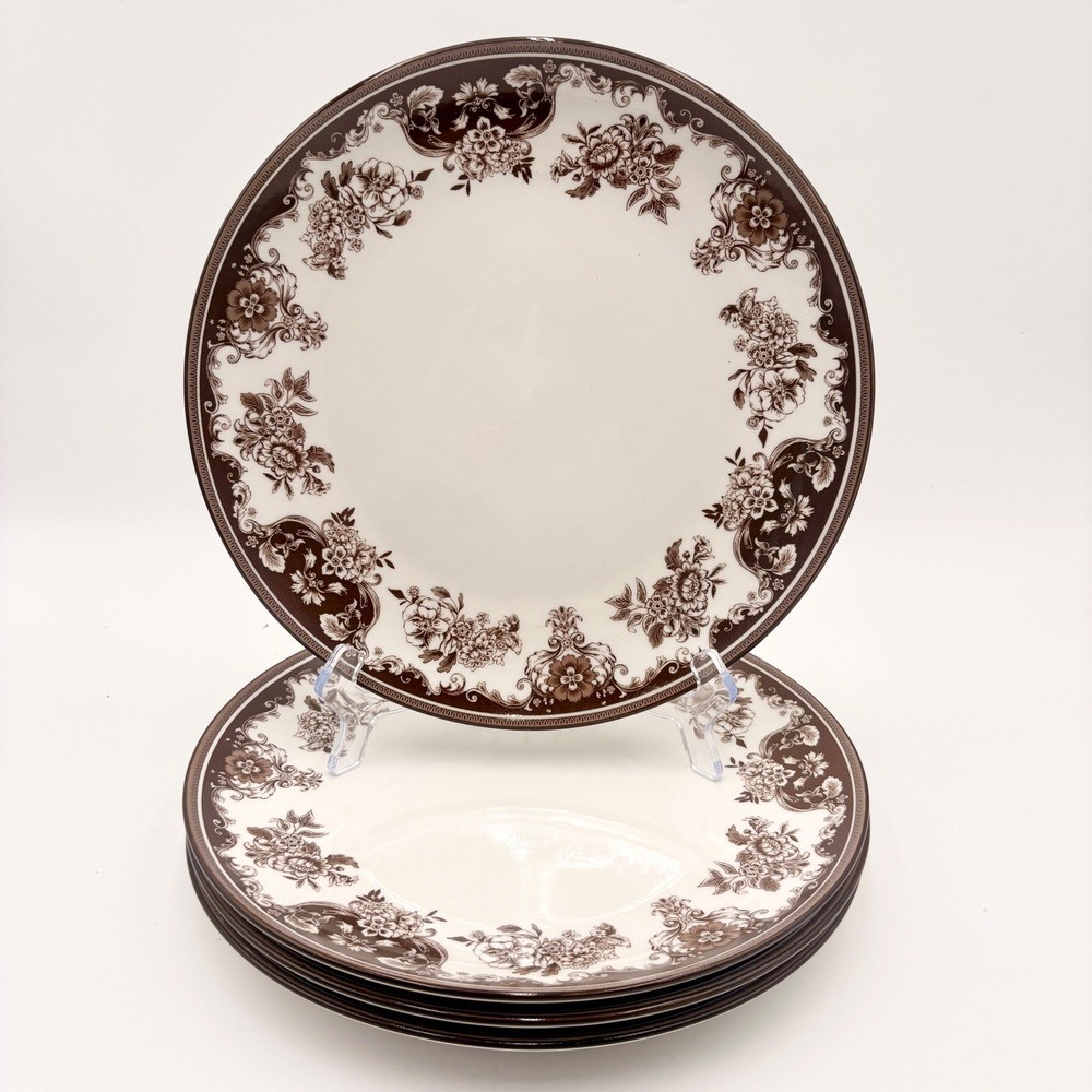 Robert Stanley Fall Classics Brown Toile Floral Dinner Plates Set of 4