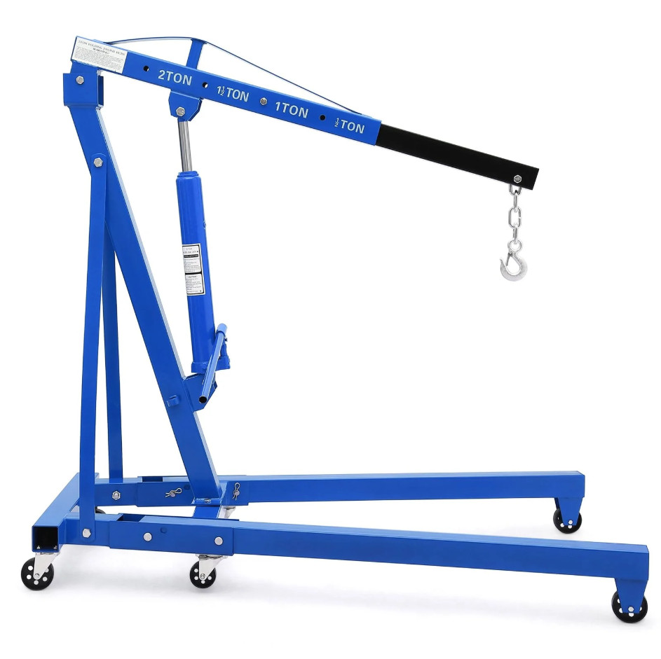 2 Ton Hydraulic Engine Hoist Crane Cherry Picker 360° Swivel Hook Garage Blue