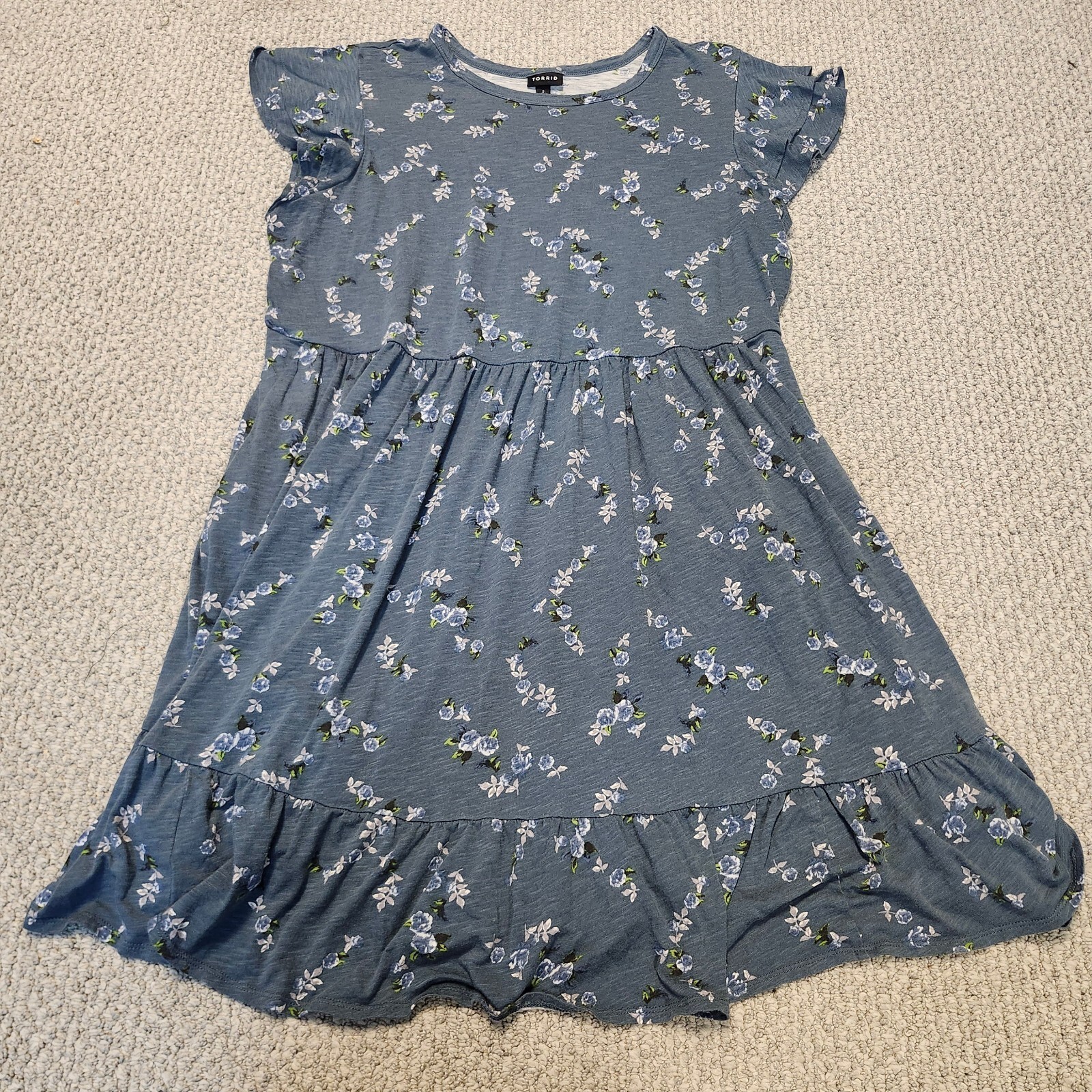 Torrid Blue Floral Ruffle Hem Dress Size 2