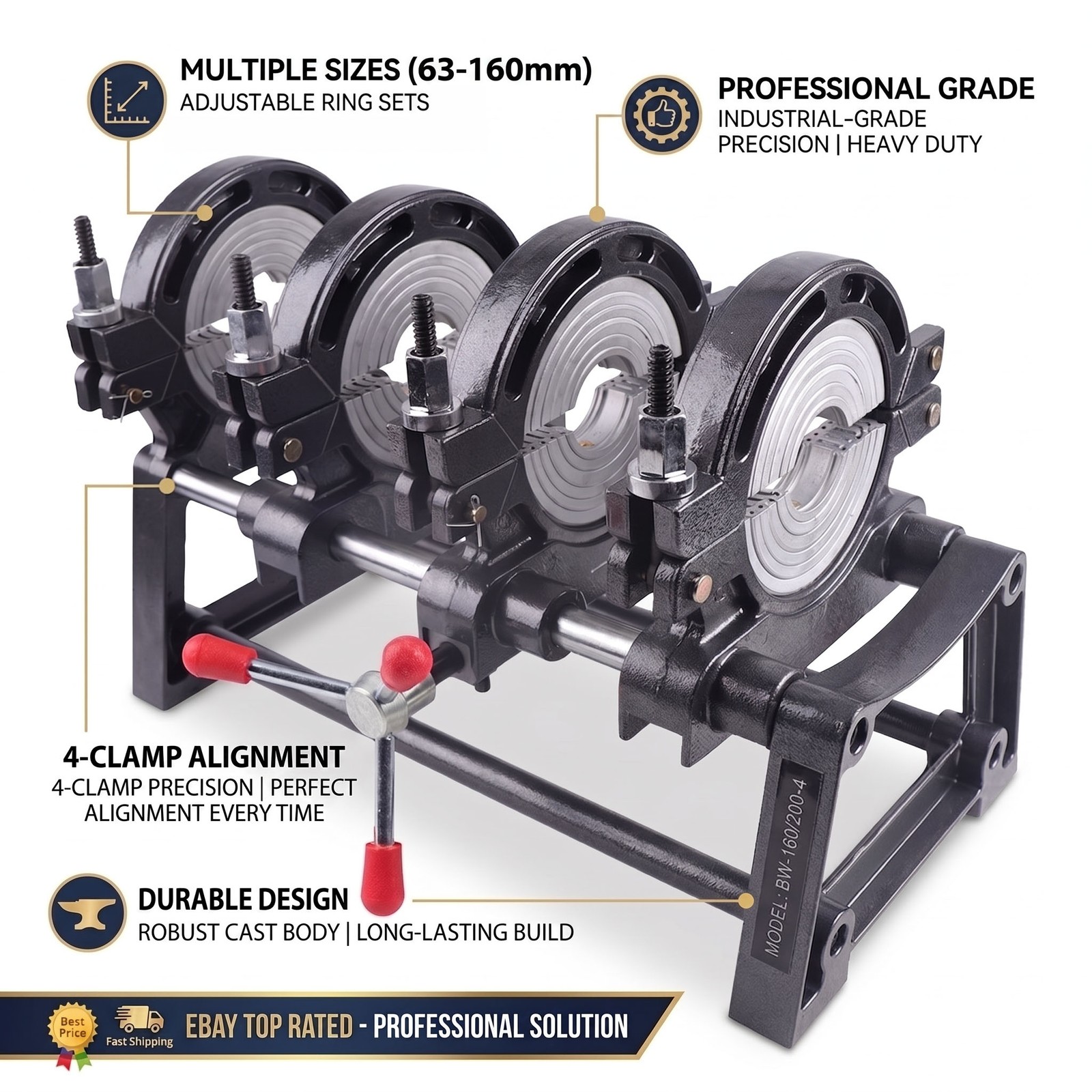 New Manual 4‑Clamp Butt Fusion Welder HDPE PP PE Pipe Fusion Welding Machine