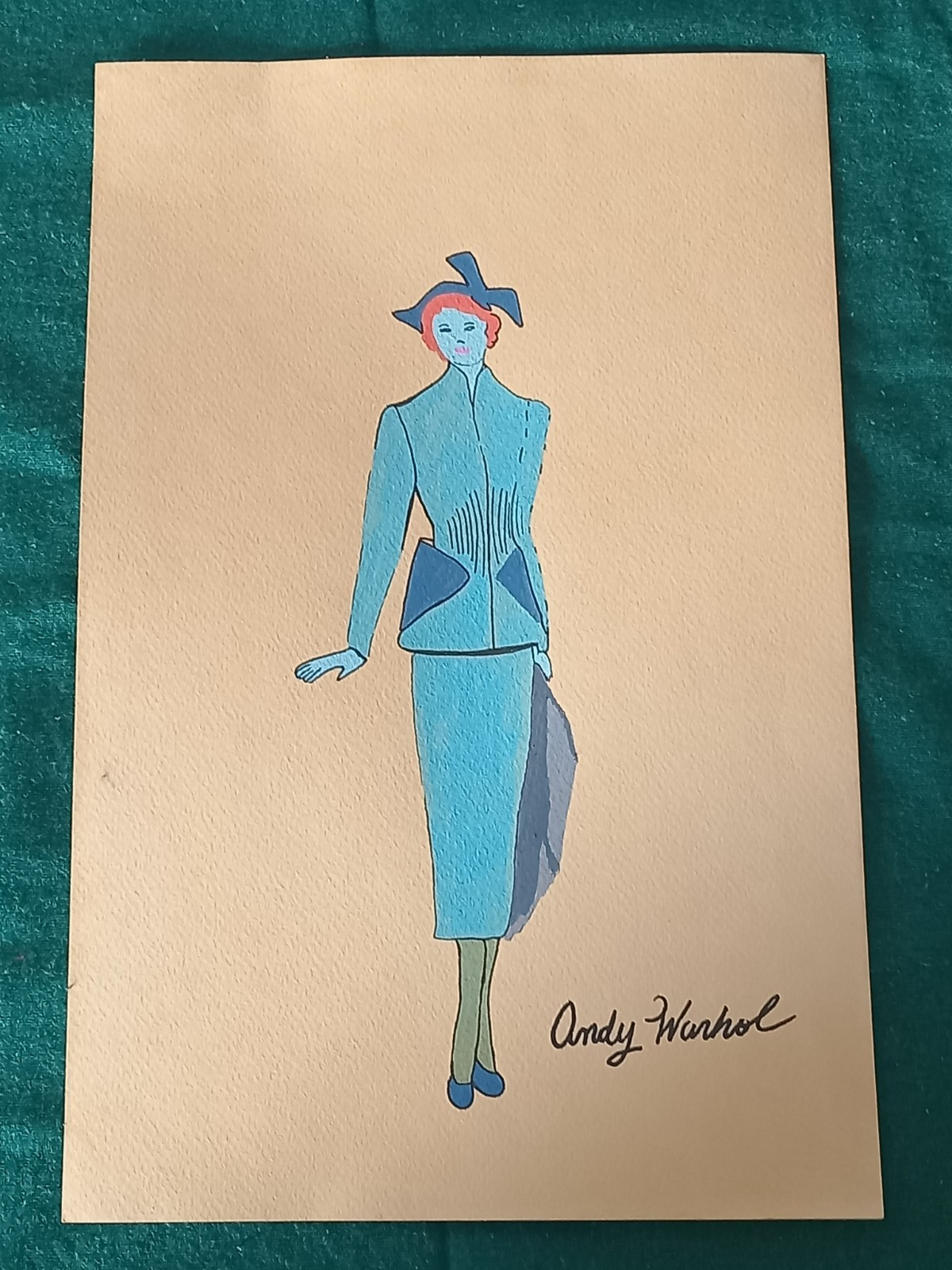 ANDY WARHOL Drawing on paper (Handmade) signed and stamped mixed media.