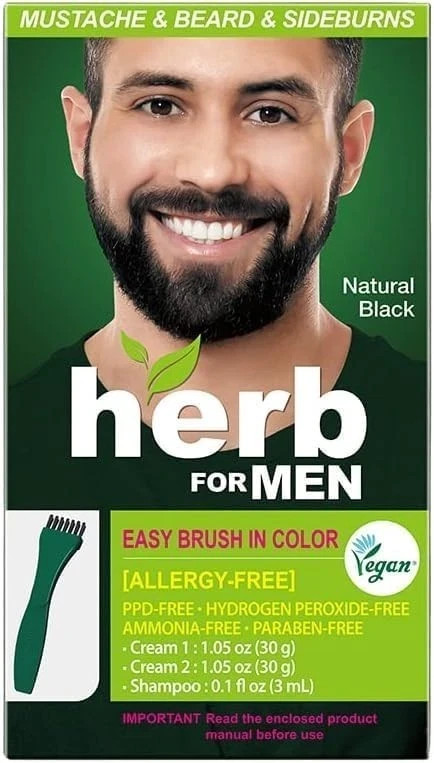 Herb For Men Mustache & Beard Dye (Nature Black, 1 Pack), PPD-Free Ammonia-Fr...