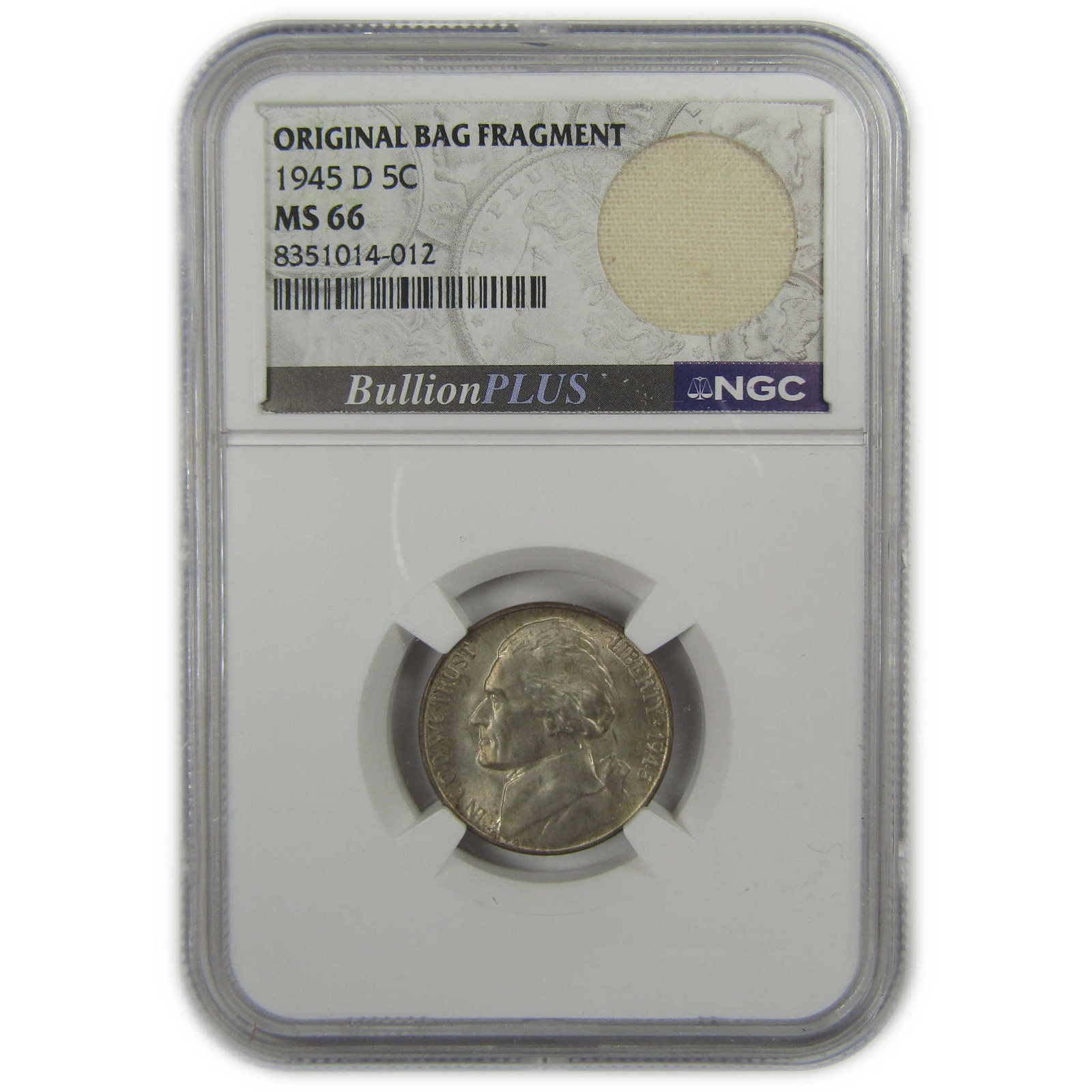 1945 D Jefferson Nickel MS 66 NGC Silver Bag Fragment SKU:I20312