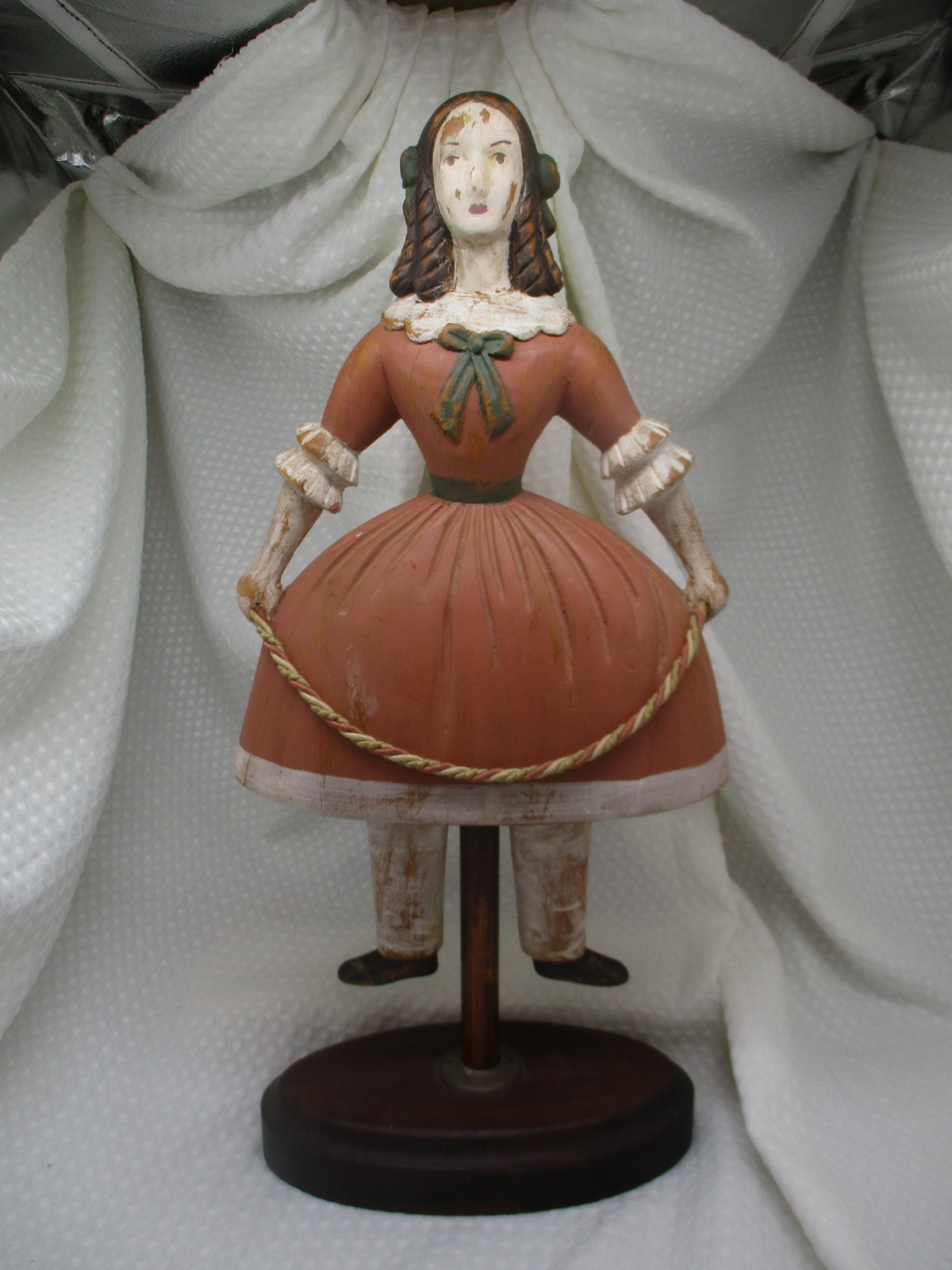 Antique / Vintage Hand Carved and Painted Wood Doll on Wood Base - 20 Antique / Vintage Hand Carved and Painted Wood Doll on Wood Base - 20