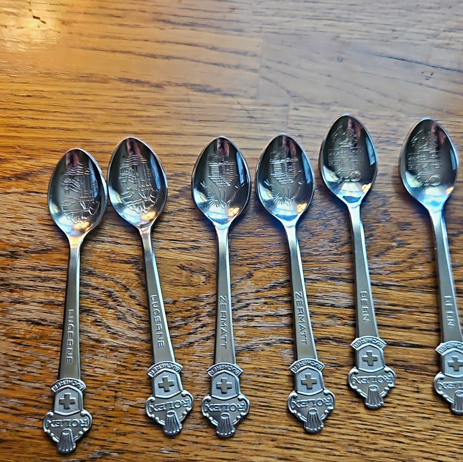 Rolex Switzerland Souvenir Spoon Lot of 6, Silver Tone, Lugerne Zermatt Bern Rolex Switzerland Souvenir Spoon Lot of 6, Silver Tone, Lugerne Zermatt Bern
