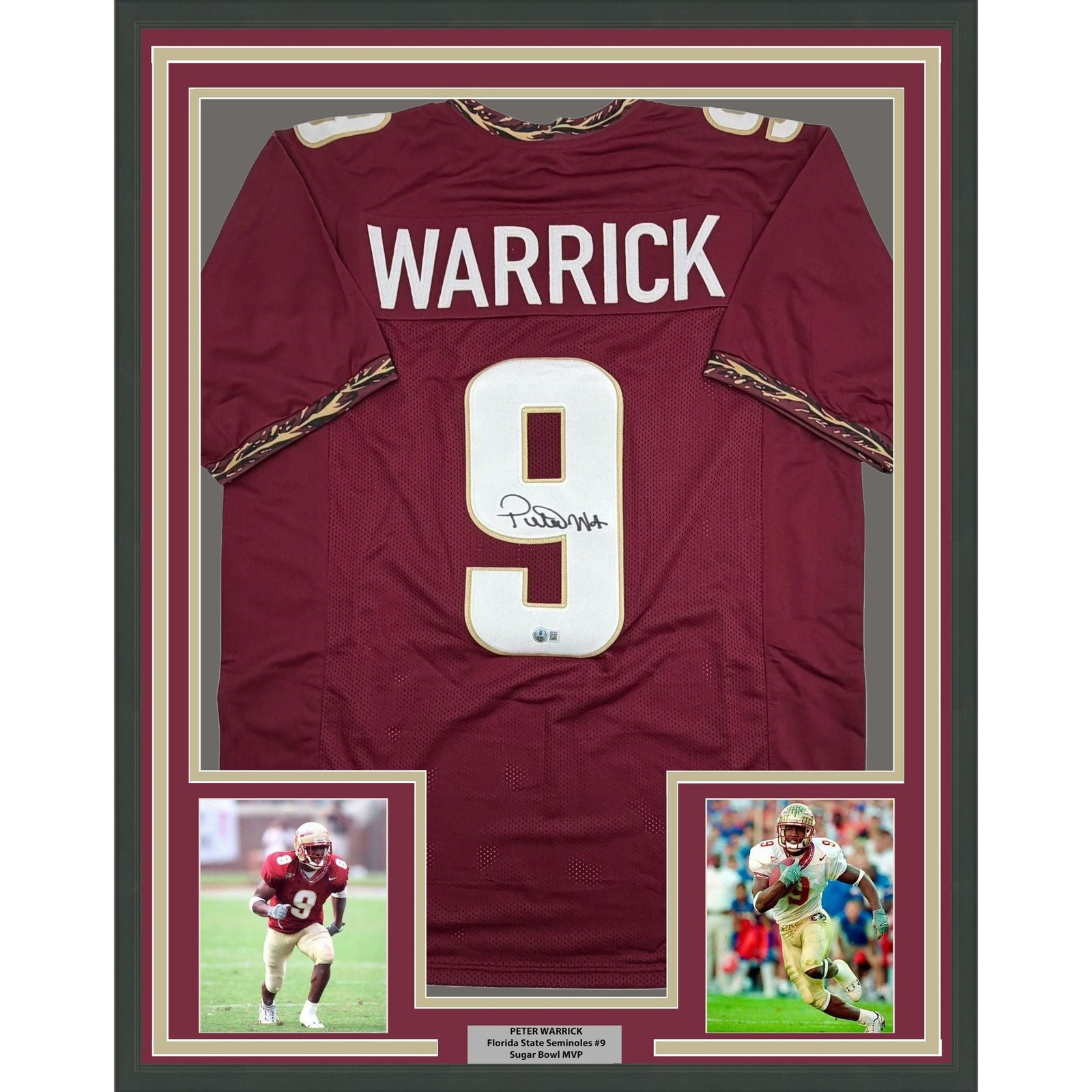 Framed Autographed/Signed Peter Warrick 35x39 FSU Maroon Jersey Beckett COA Framed Autographed/Signed Peter Warrick 35x39 FSU Maroon Jersey Beckett COA