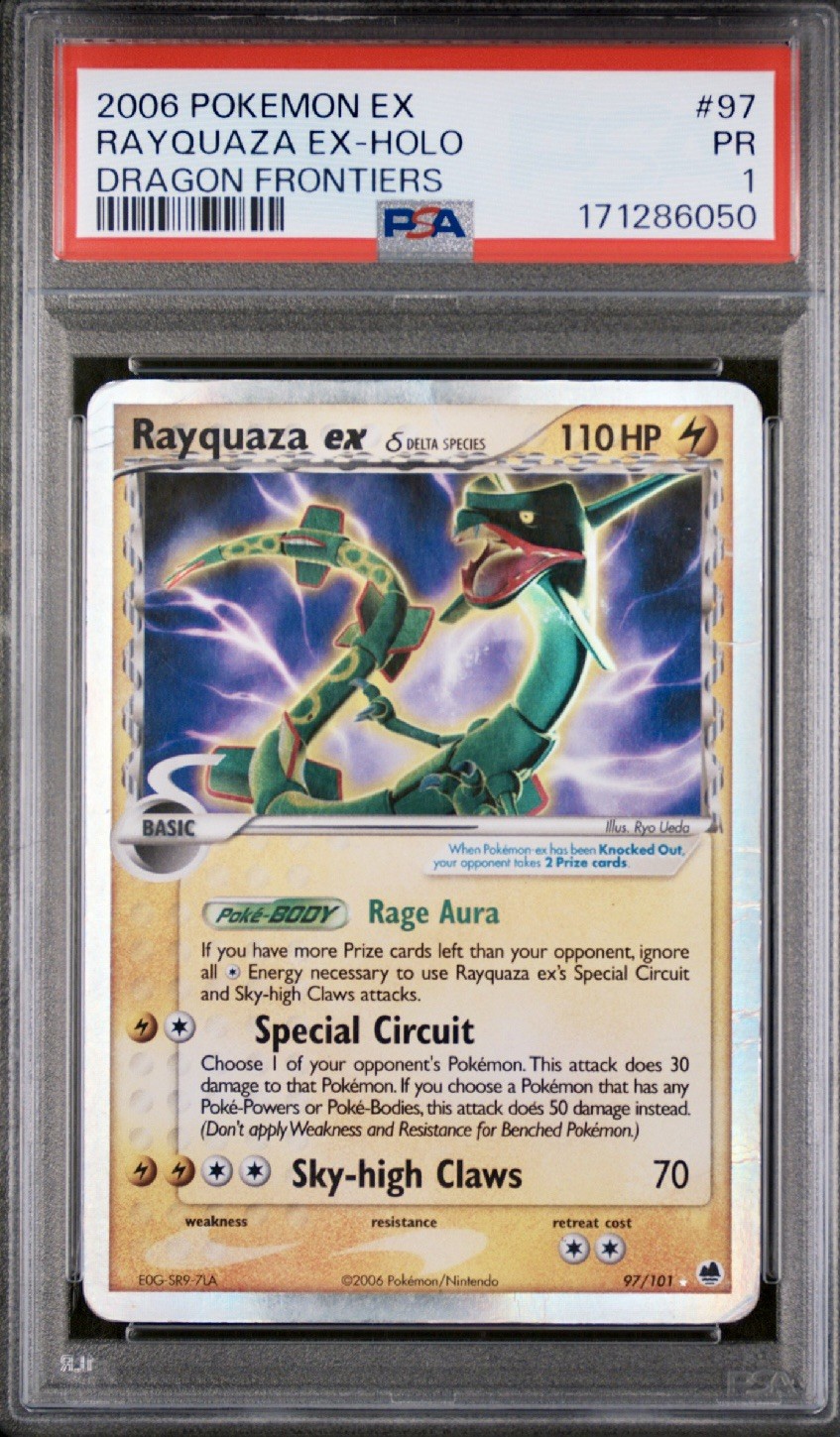 2006 Pokemon EX Dragon Frontiers Rayquaza ex 97/101 Delta Species PSA 1 (RARE) 2006 Pokemon EX Dragon Frontiers Rayquaza ex 97/101 Delta Species PSA 1 (RARE)