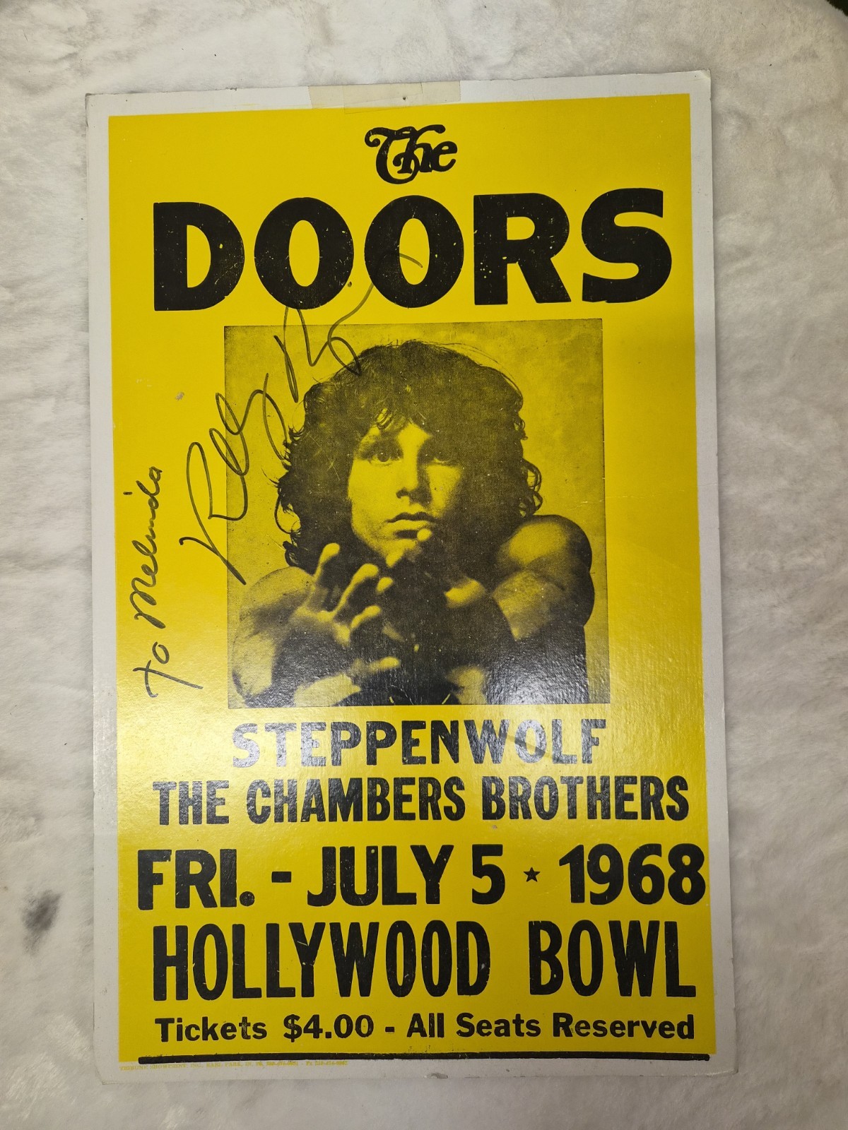ROBBY KRIEGER SIGNED The Doors Hollywood Bowl Poster Autographed \ ROBBY KRIEGER SIGNED The Doors Hollywood Bowl Poster Autographed \