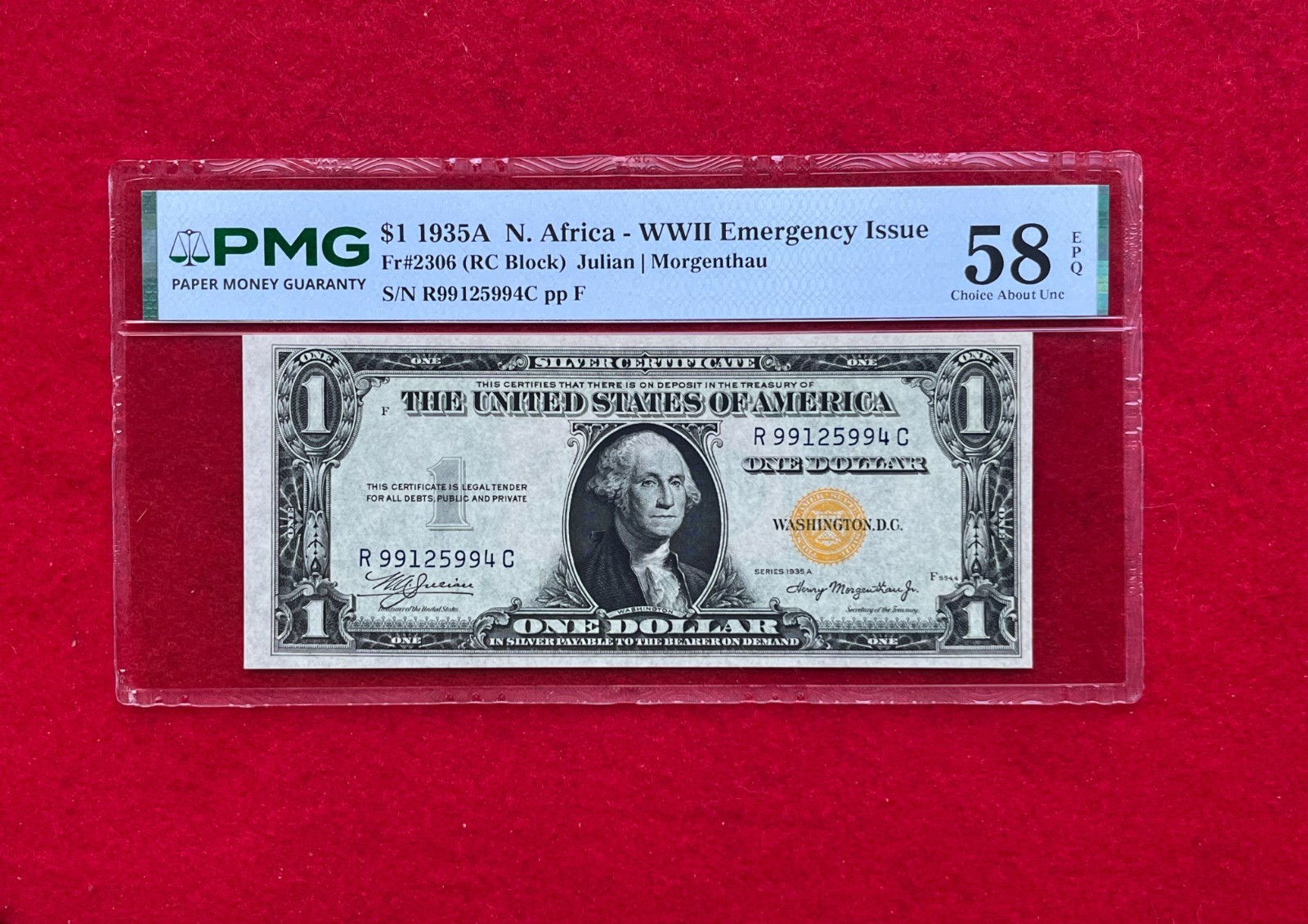 FR-2306 1935 A North Africa WWII $1 Silver Certificate *PMG 58 EPQ Choice AU*
